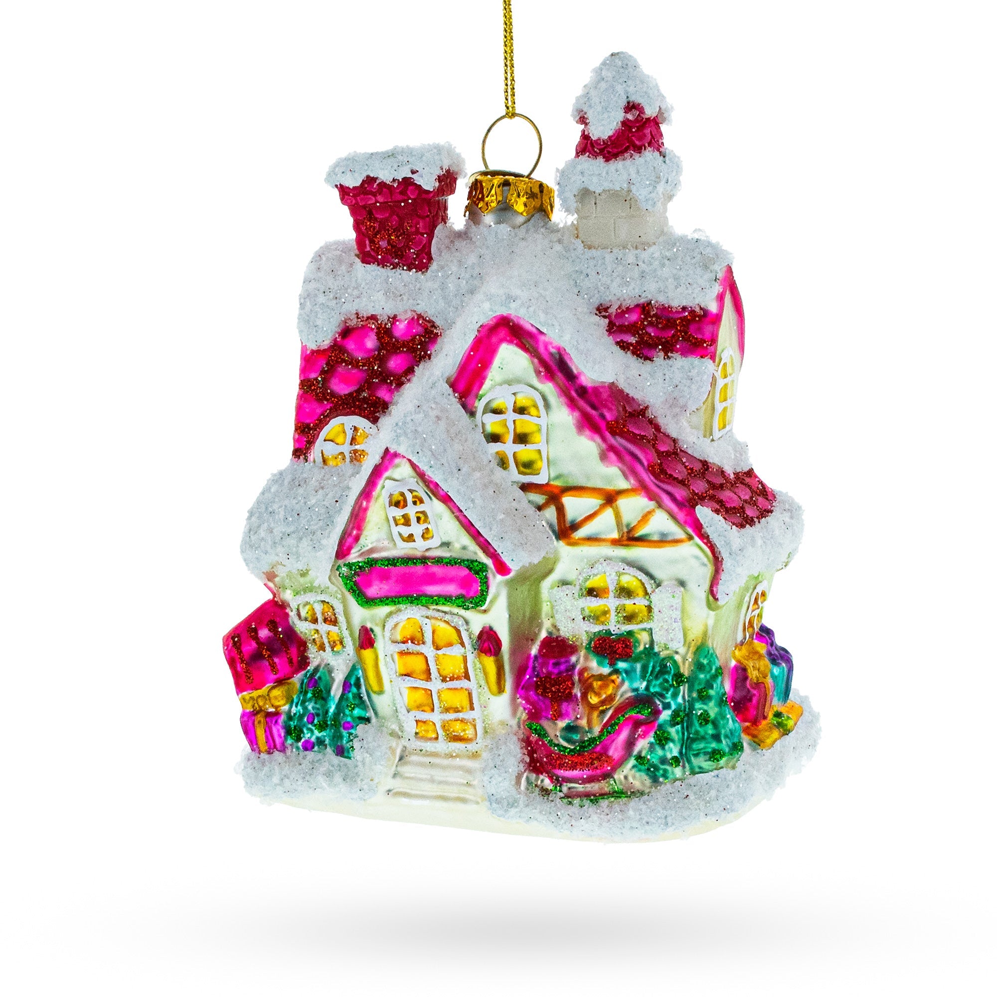 Winter Wonderland Snow-covered House - Blown Glass Christmas Ornament