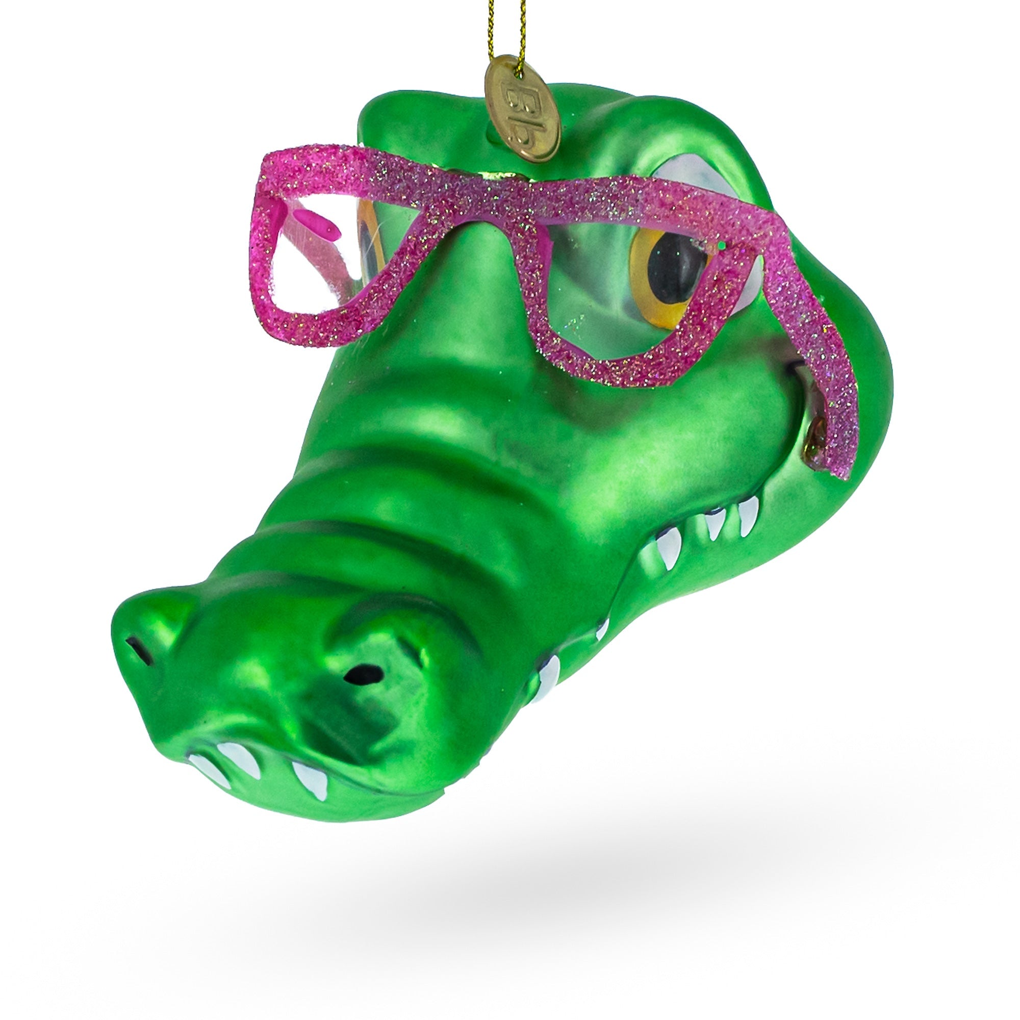 Alligator Head With Glasses - Blown Glass Christmas Ornament