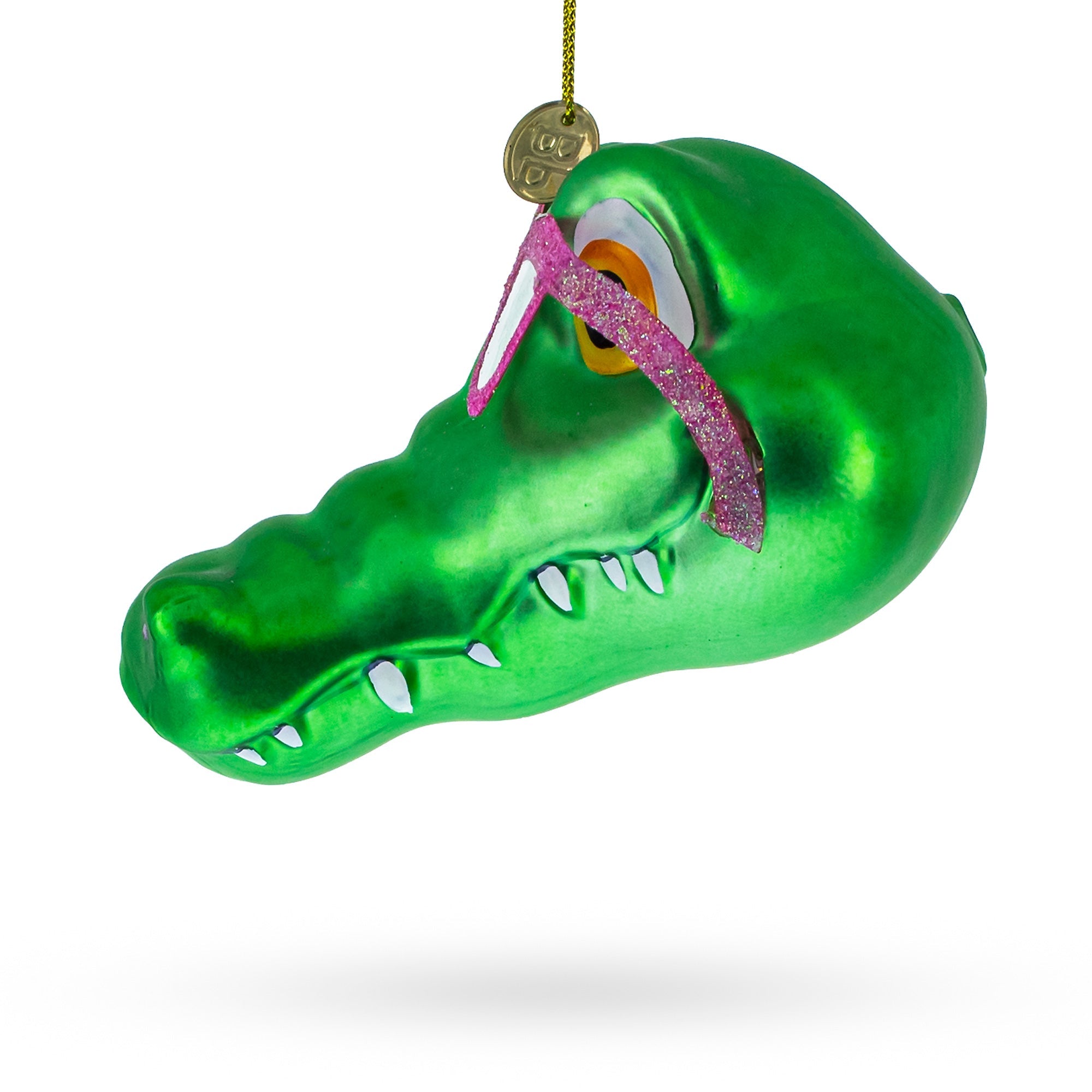 Alligator Head With Glasses - Blown Glass Christmas Ornament