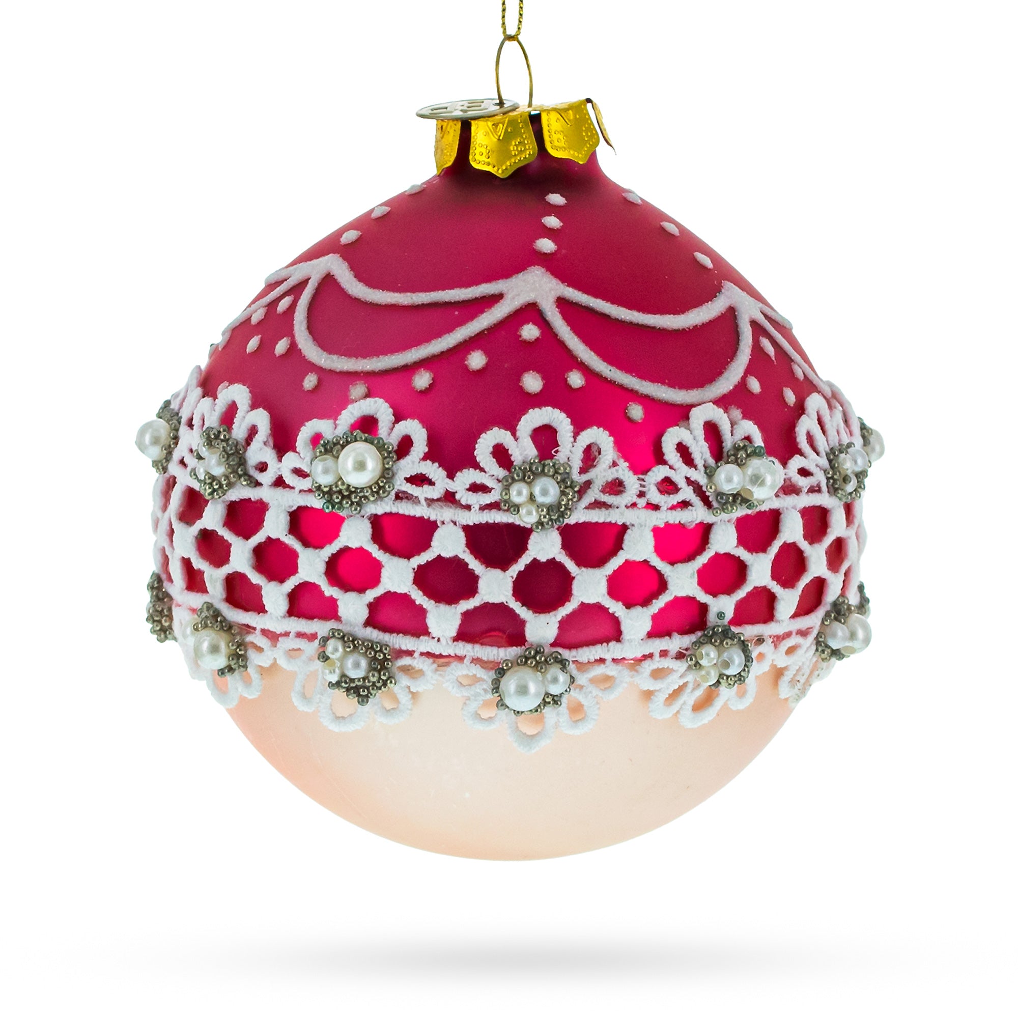 Elegant Laced Pink - Blown Glass Christmas Ornament