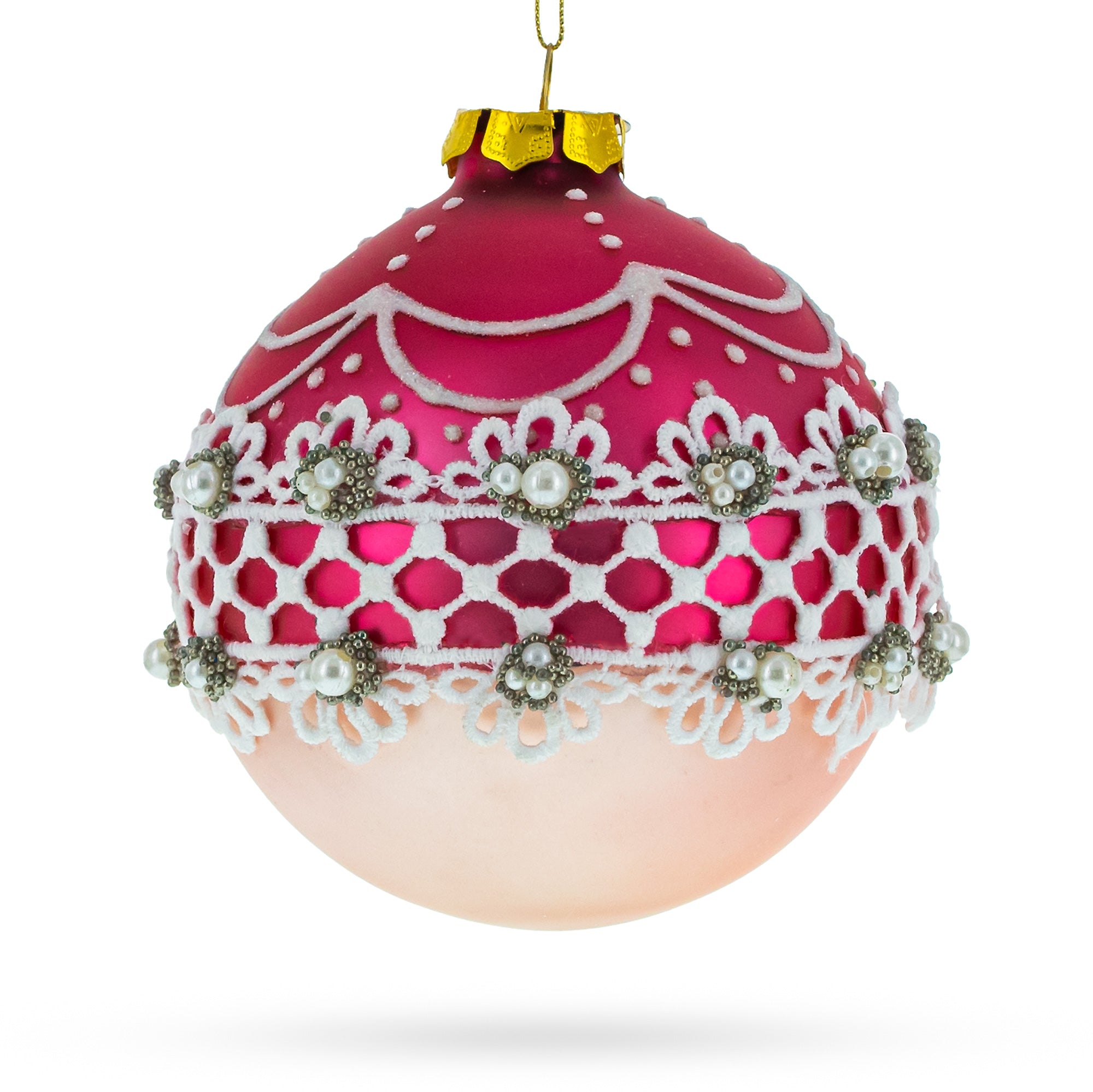 Elegant Laced Pink - Blown Glass Christmas Ornament