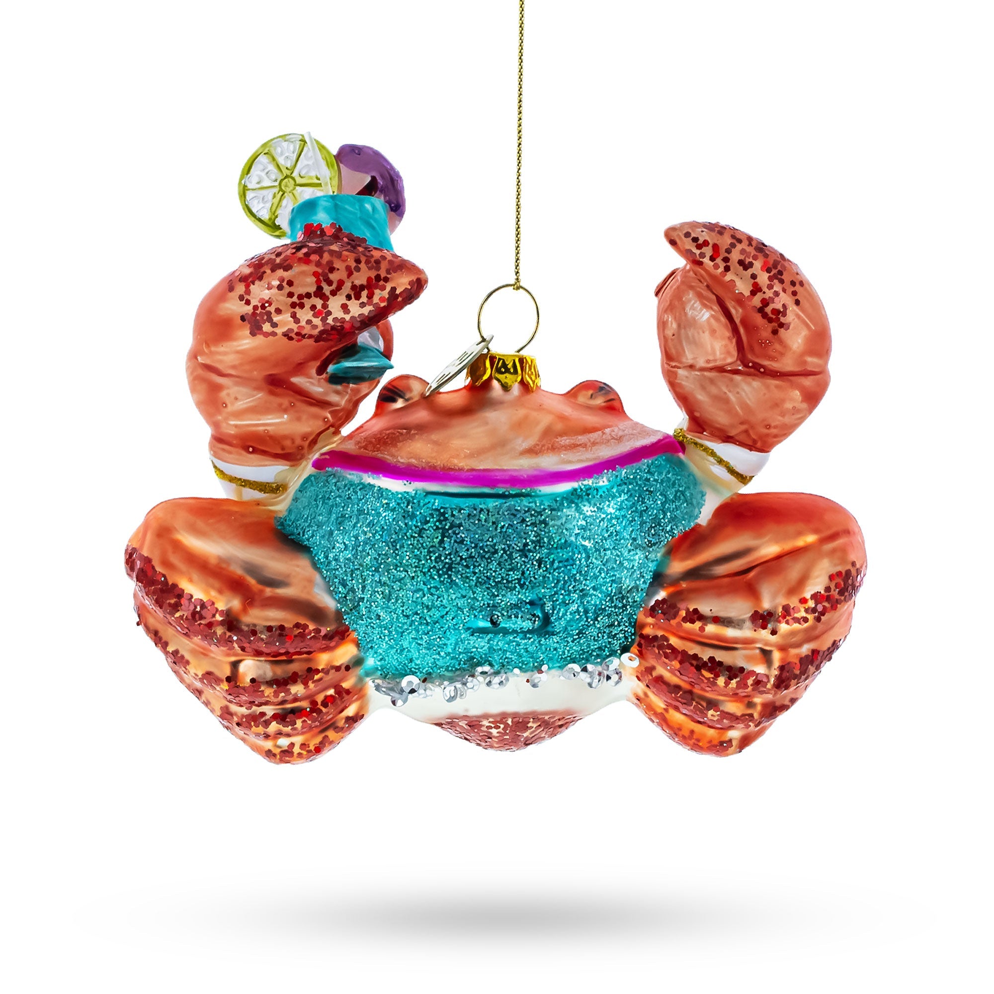 Cheerful Crab At Cocktail Party - Blown Glass Christmas Ornament