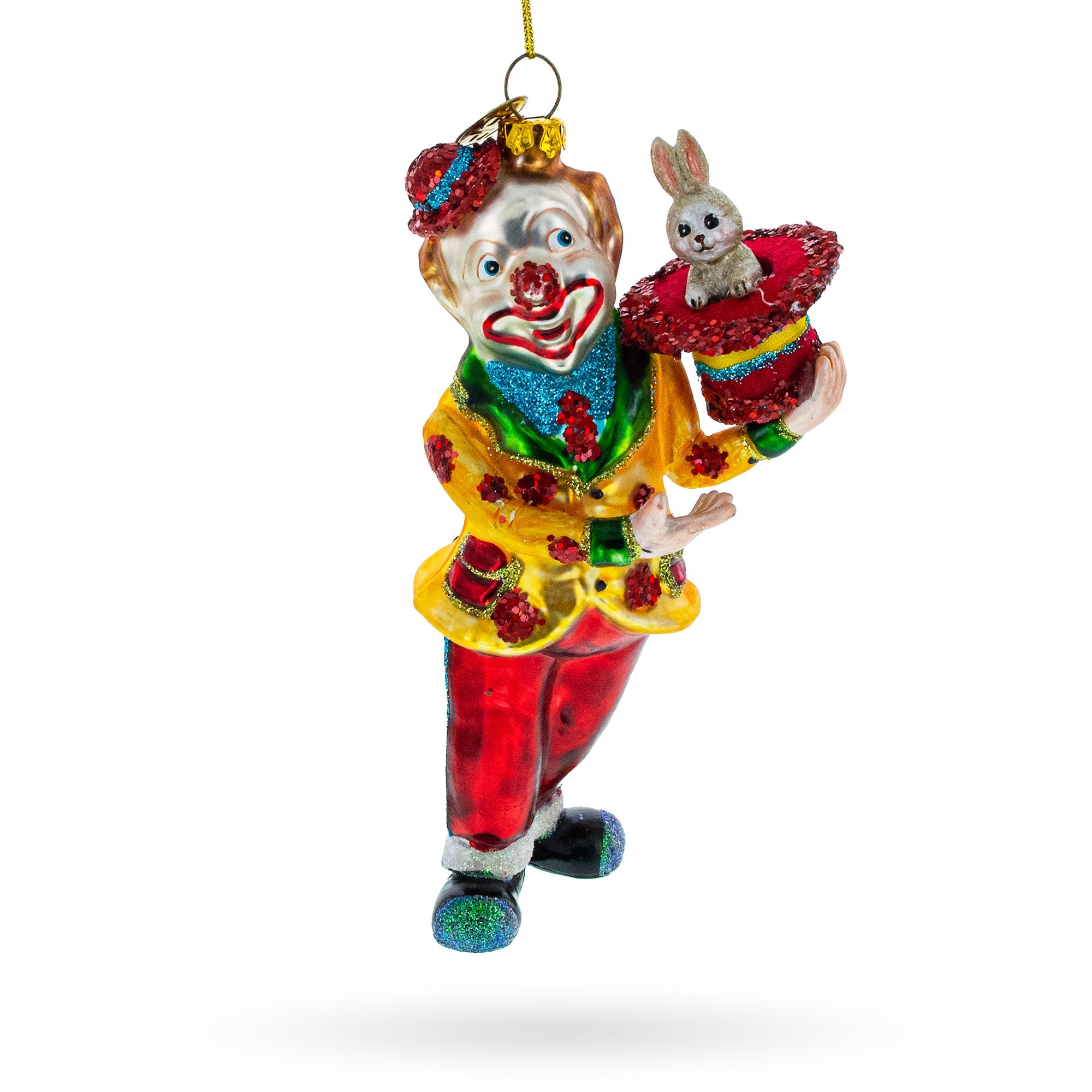 Whimsical Magician Clown Rabbit In A Hat Trick - Blown Glass Christmas Ornament