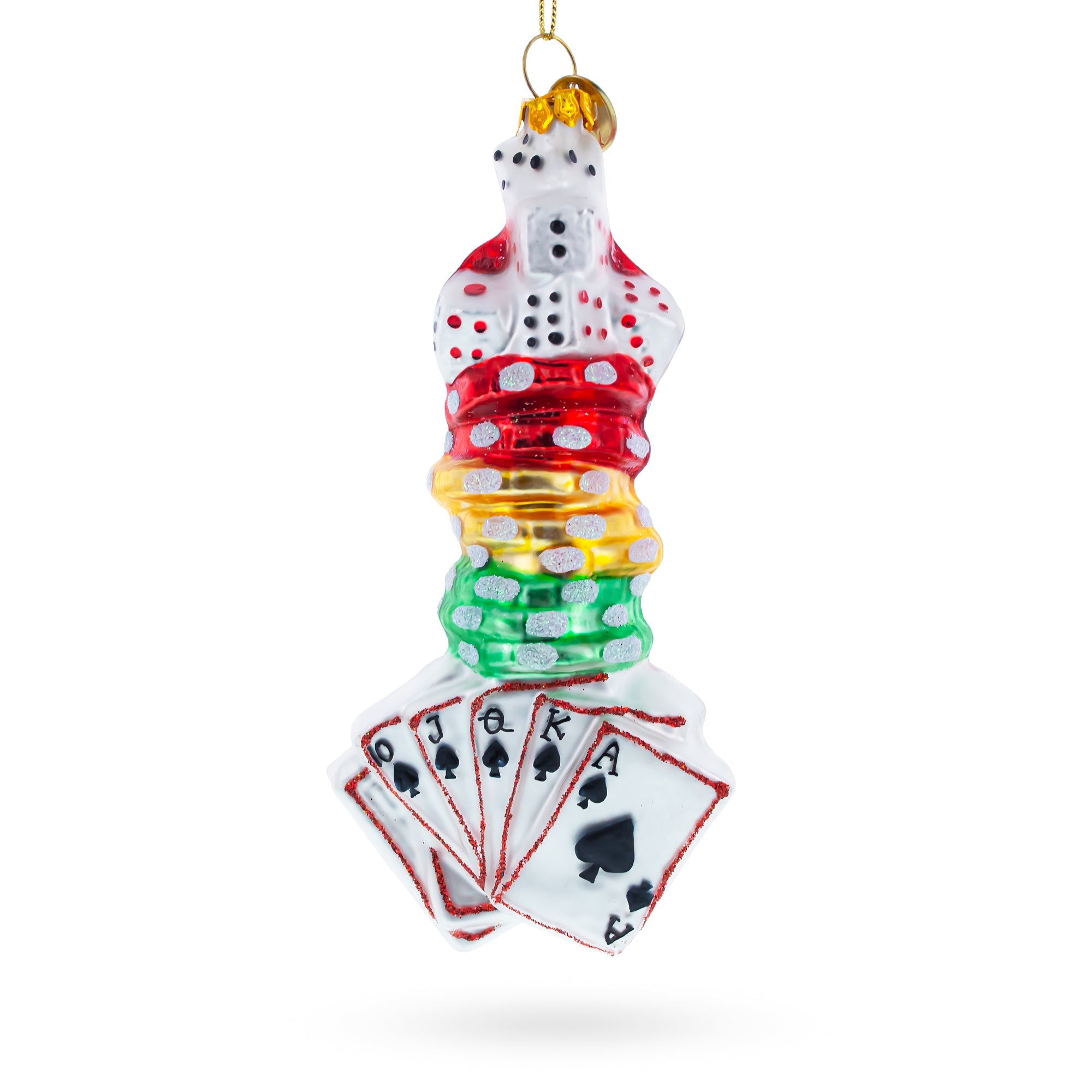 High-stakes Holiday: Casino Poker Chips And Cards - Blown Glass Christmas Ornament