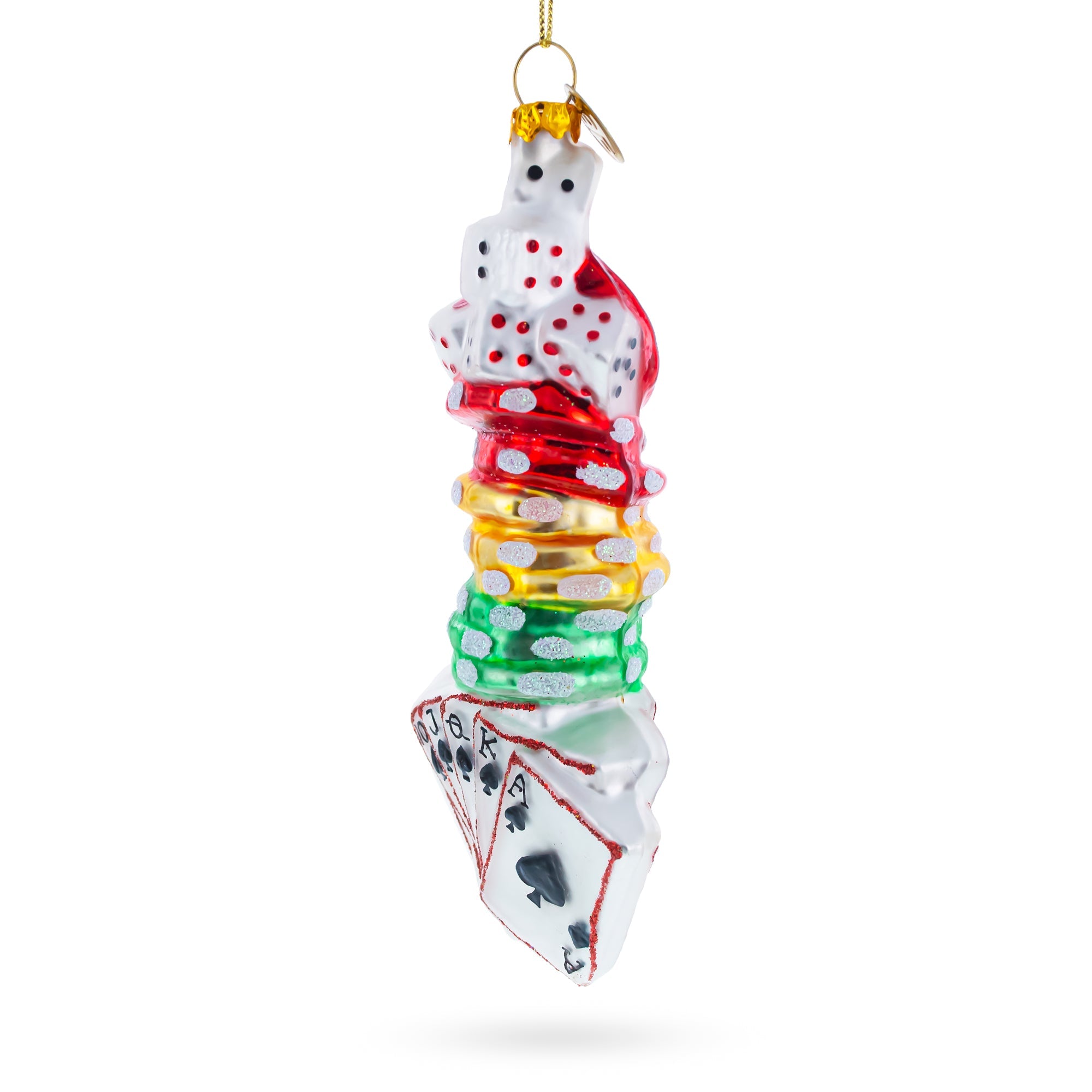 High-stakes Holiday: Casino Poker Chips And Cards - Blown Glass Christmas Ornament