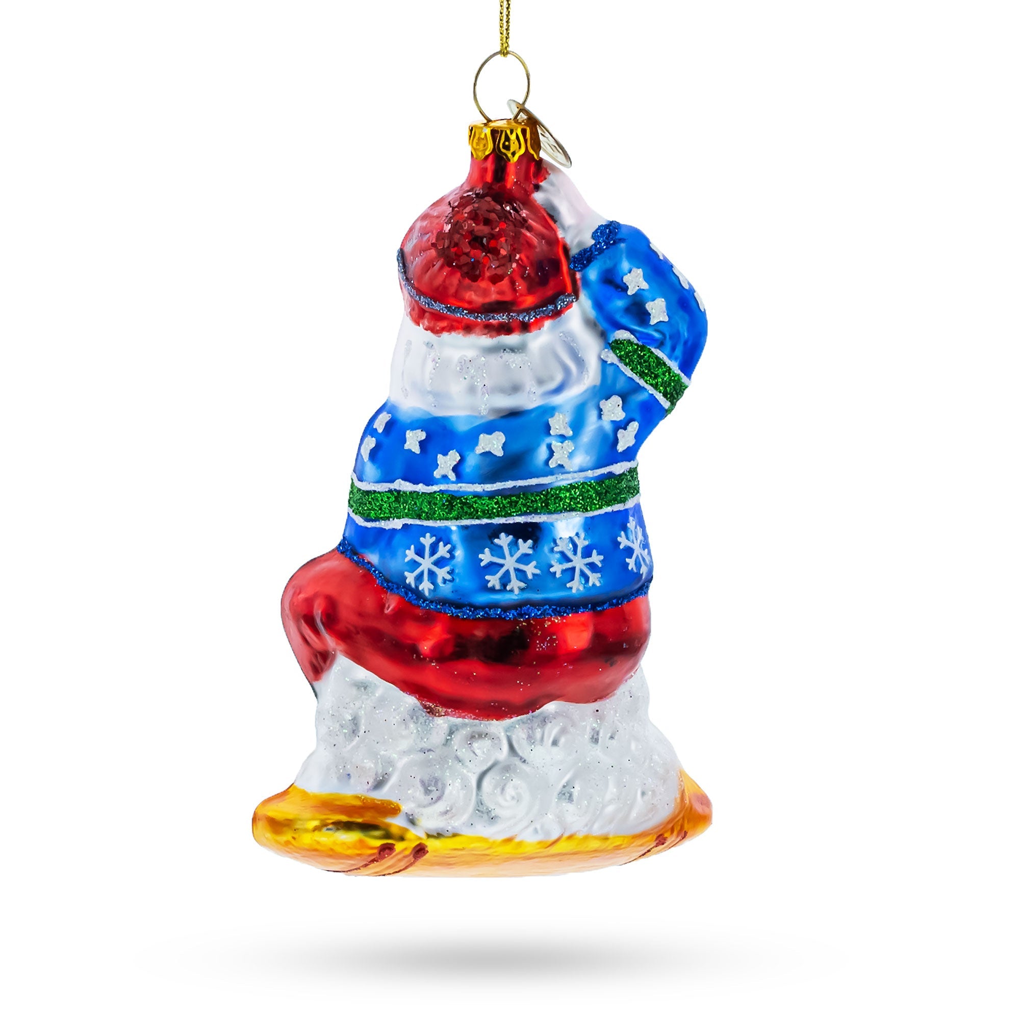 Sporty Santa On Snowboard - Blown Glass Christmas Ornament