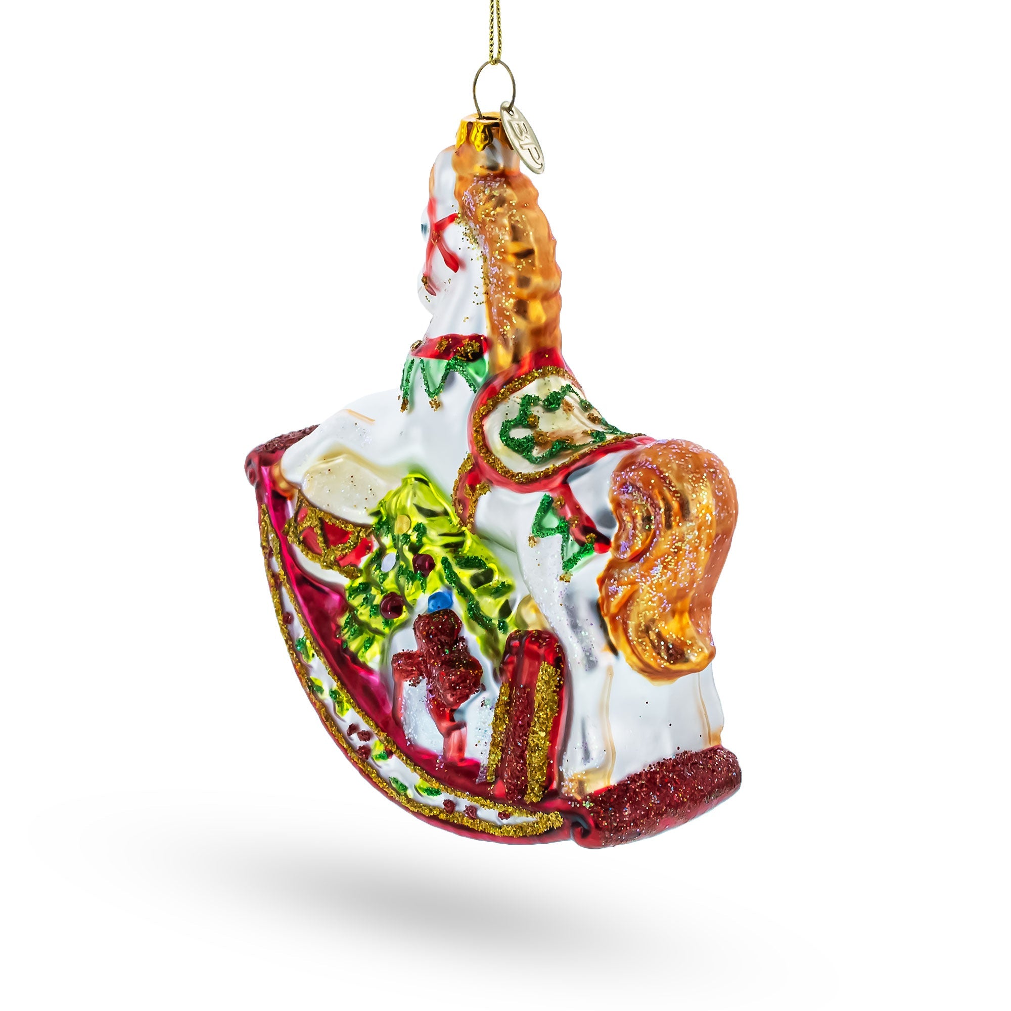 Traditional Rocking Horse With Gifts - Blown Glass Christmas Ornament