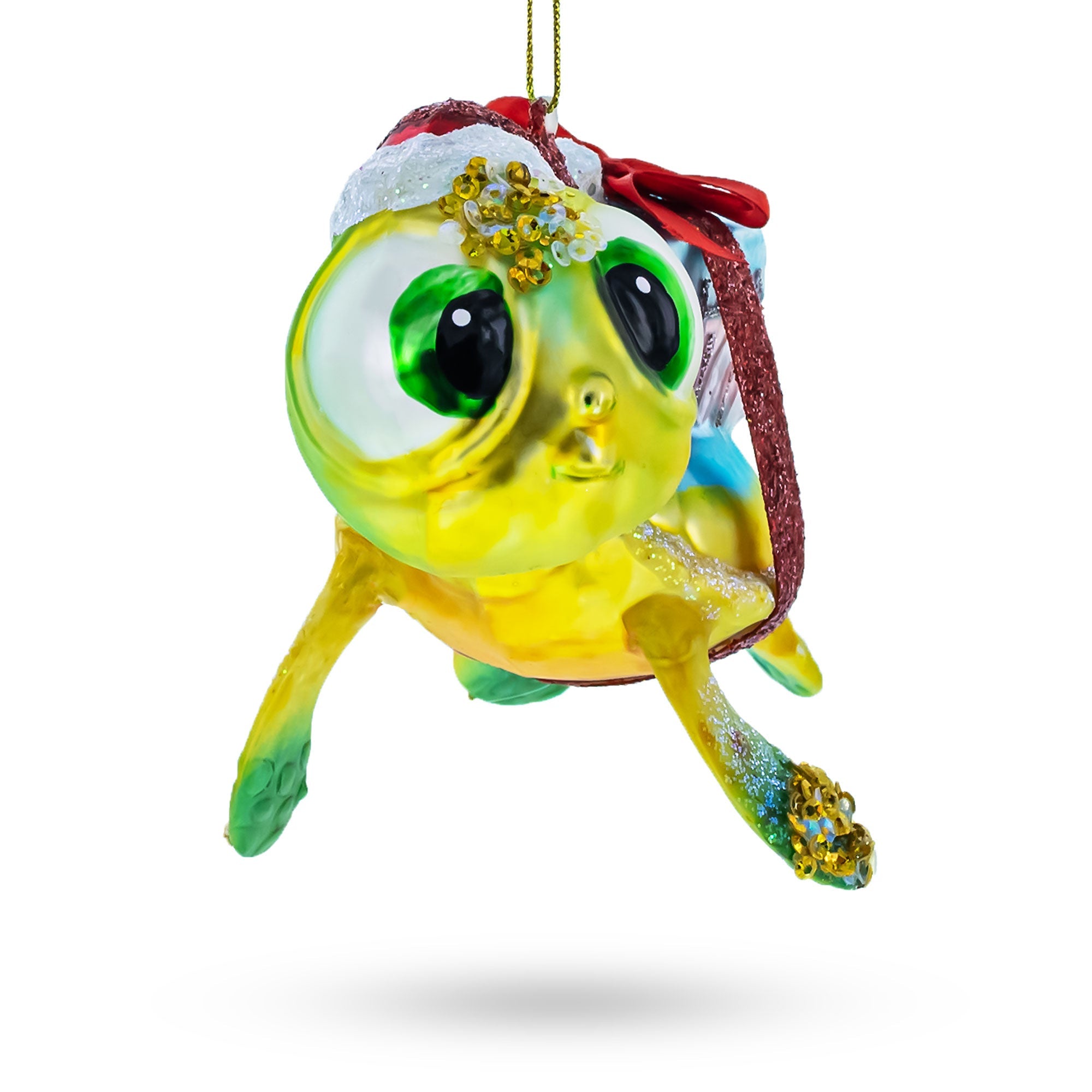 Adorable Baby Turtle Carrying Gifts - Blown Glass Christmas Ornament