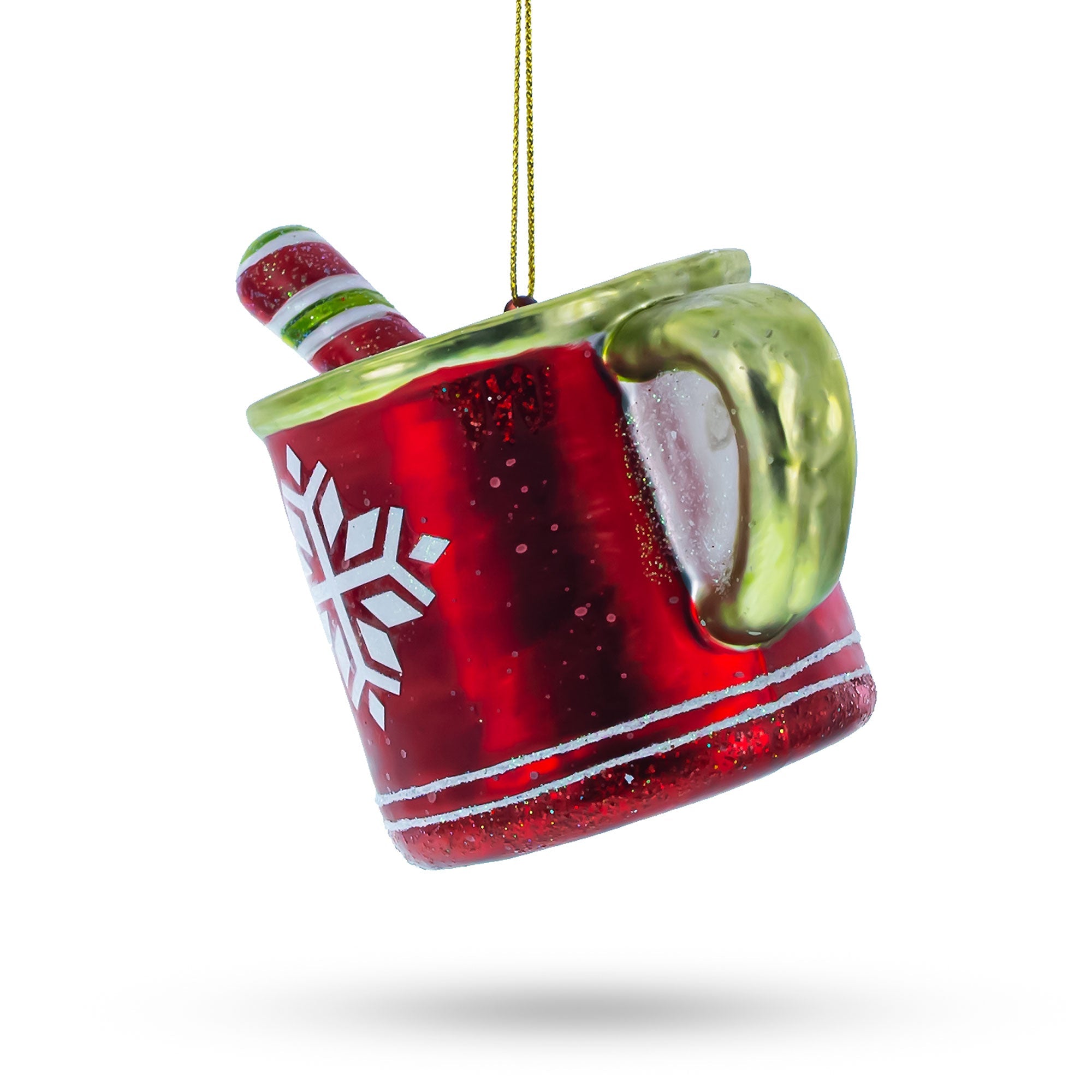 Festive Cup With Candy Cane Drink - Blown Glass Christmas Ornament