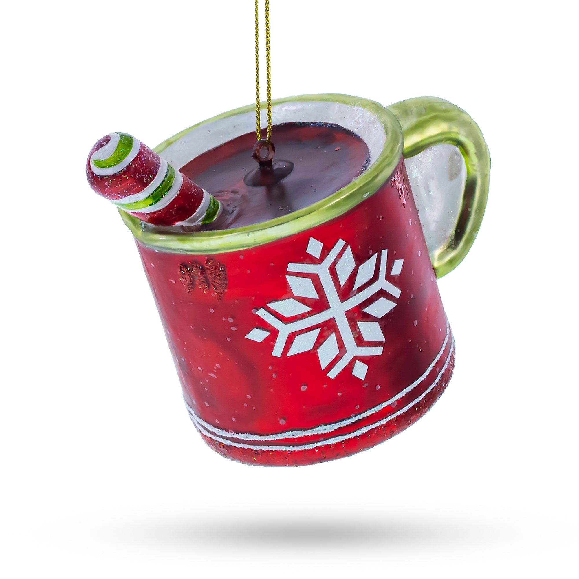 Festive Cup With Candy Cane Drink - Blown Glass Christmas Ornament