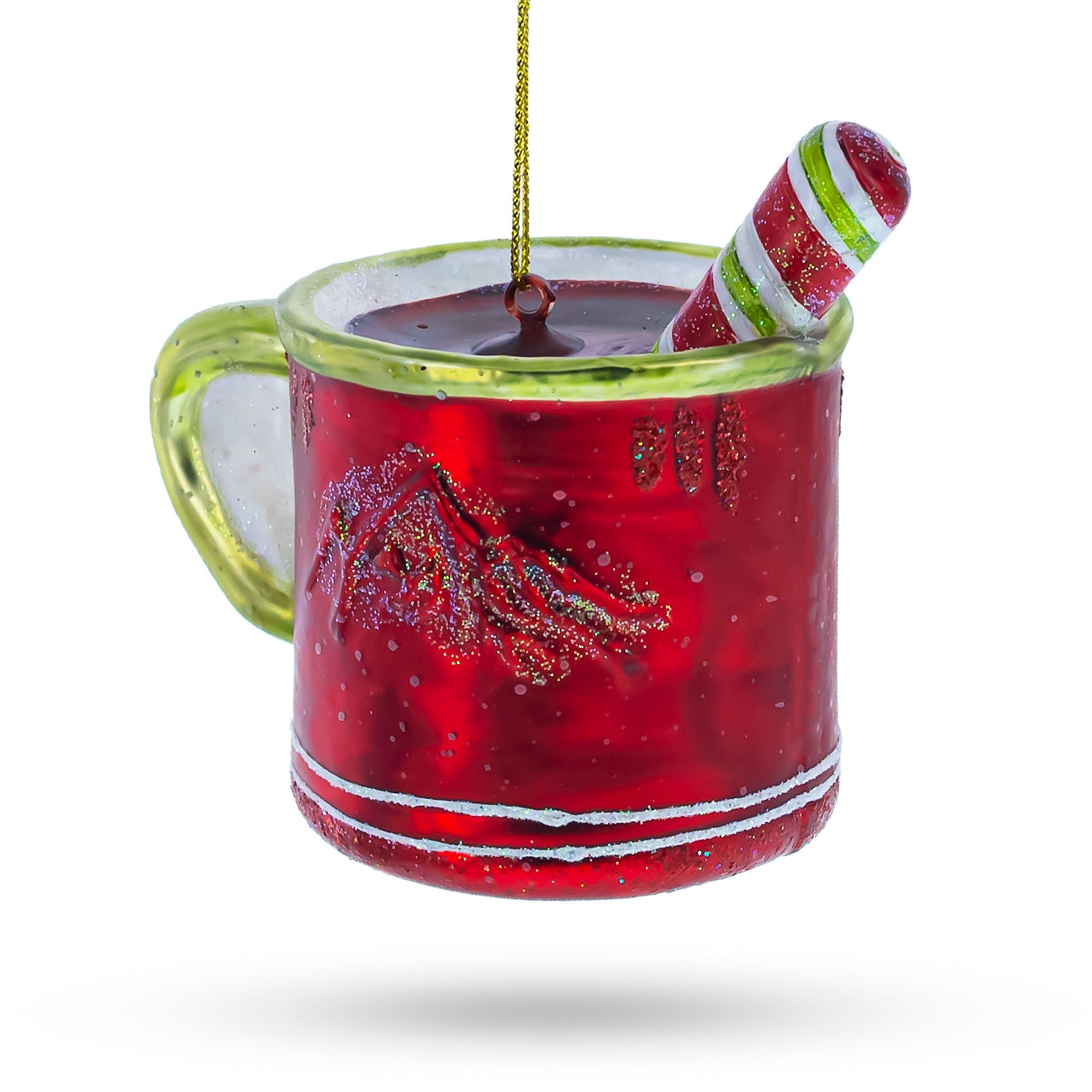 Festive Cup With Candy Cane Drink - Blown Glass Christmas Ornament