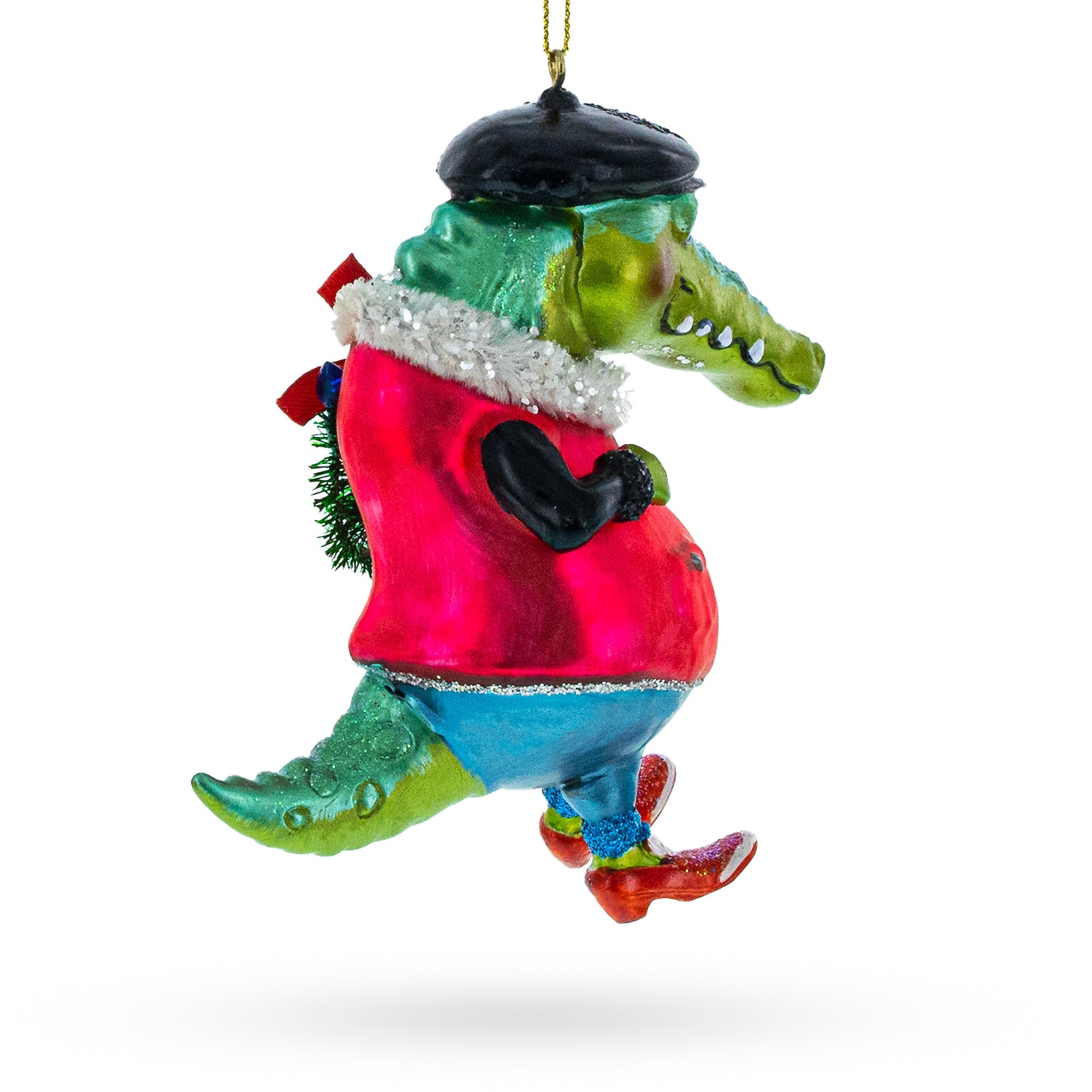 Quirky Alligator Wearing Costume - Blown Glass Christmas Ornament