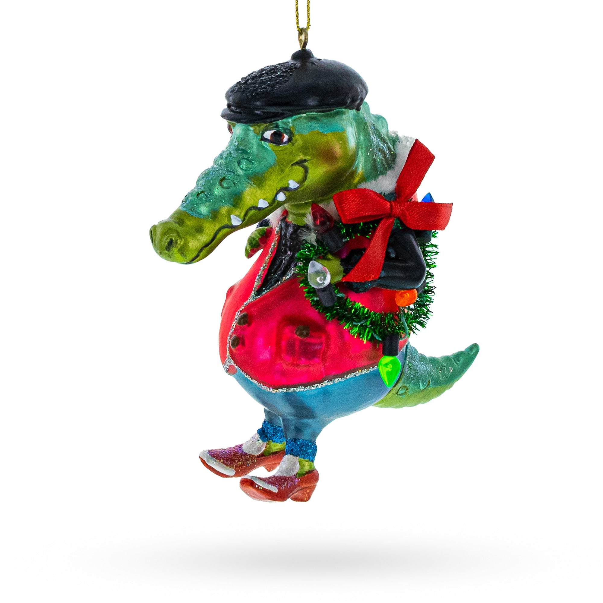 Quirky Alligator Wearing Costume - Blown Glass Christmas Ornament