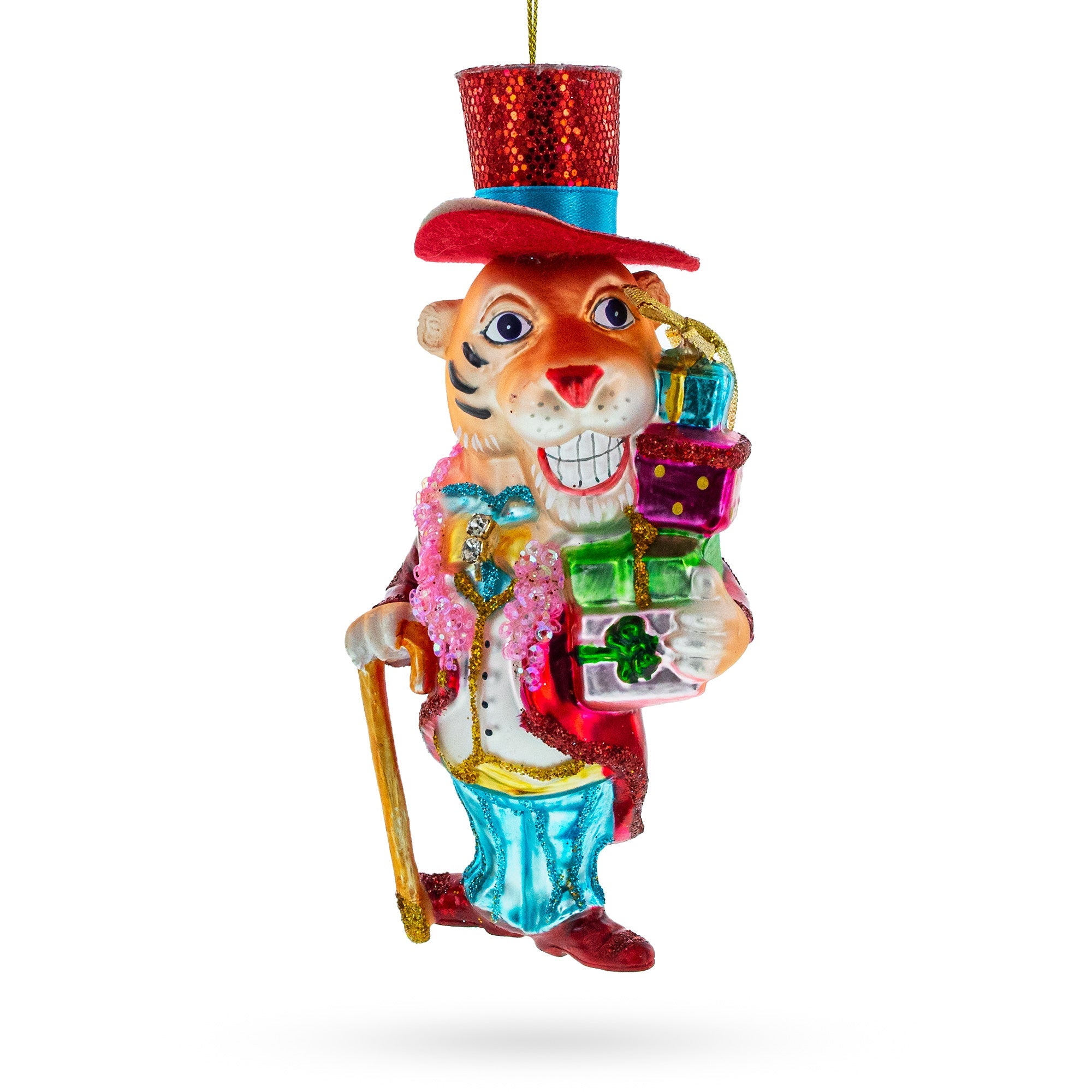 Dapper Tiger Gentleman - Blown Glass Christmas Ornament