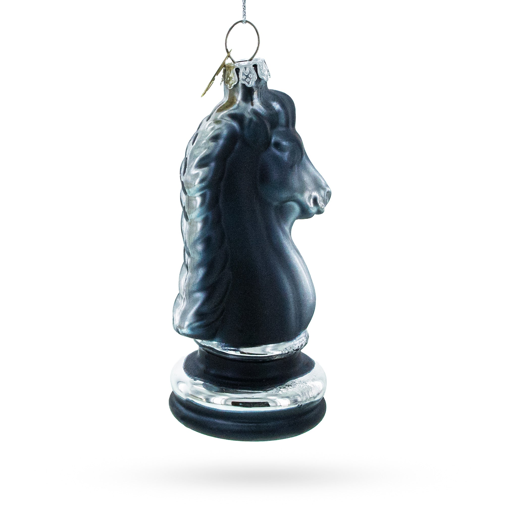 Majestic Chess Black Knight - Blown Glass Christmas Ornament