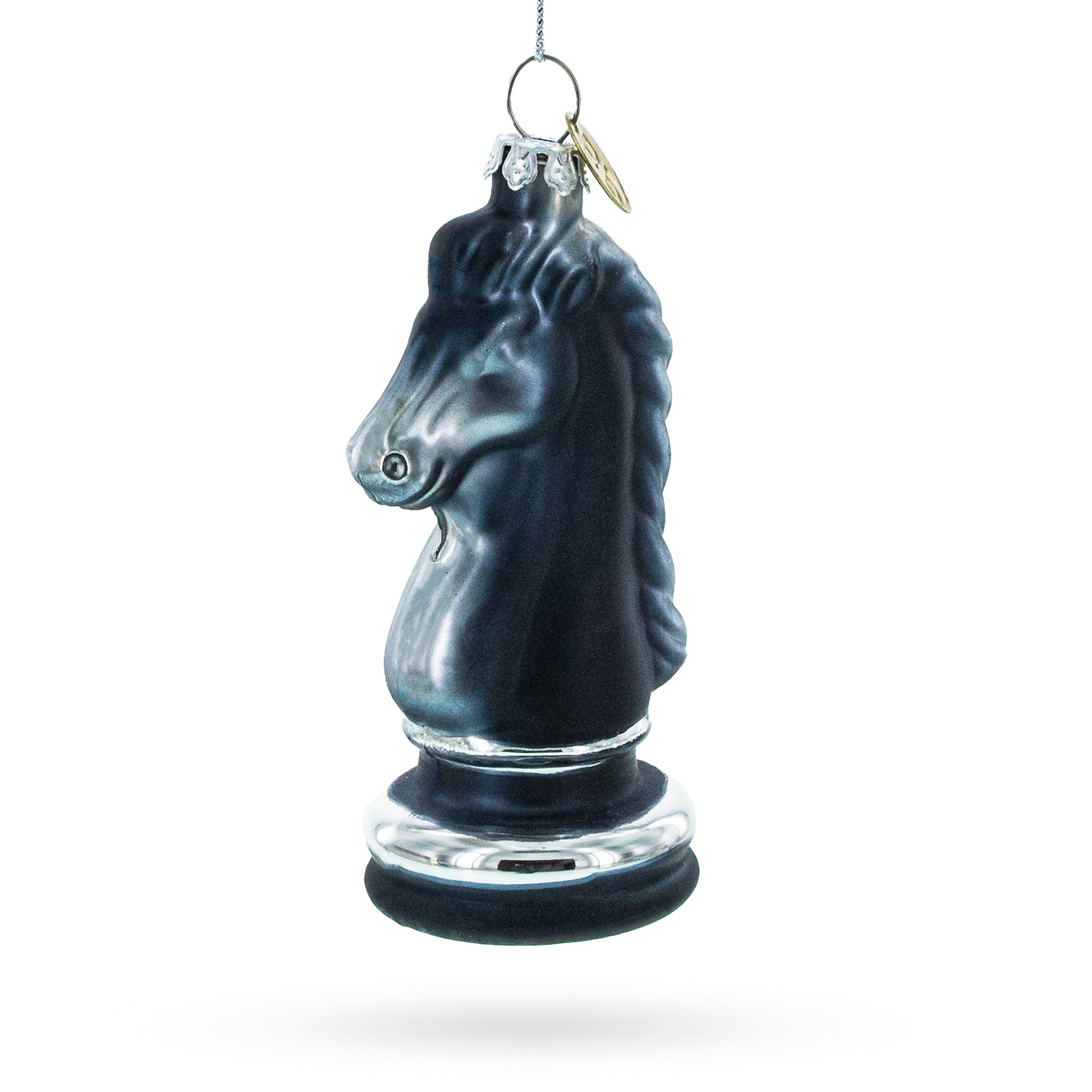 Majestic Chess Black Knight - Blown Glass Christmas Ornament