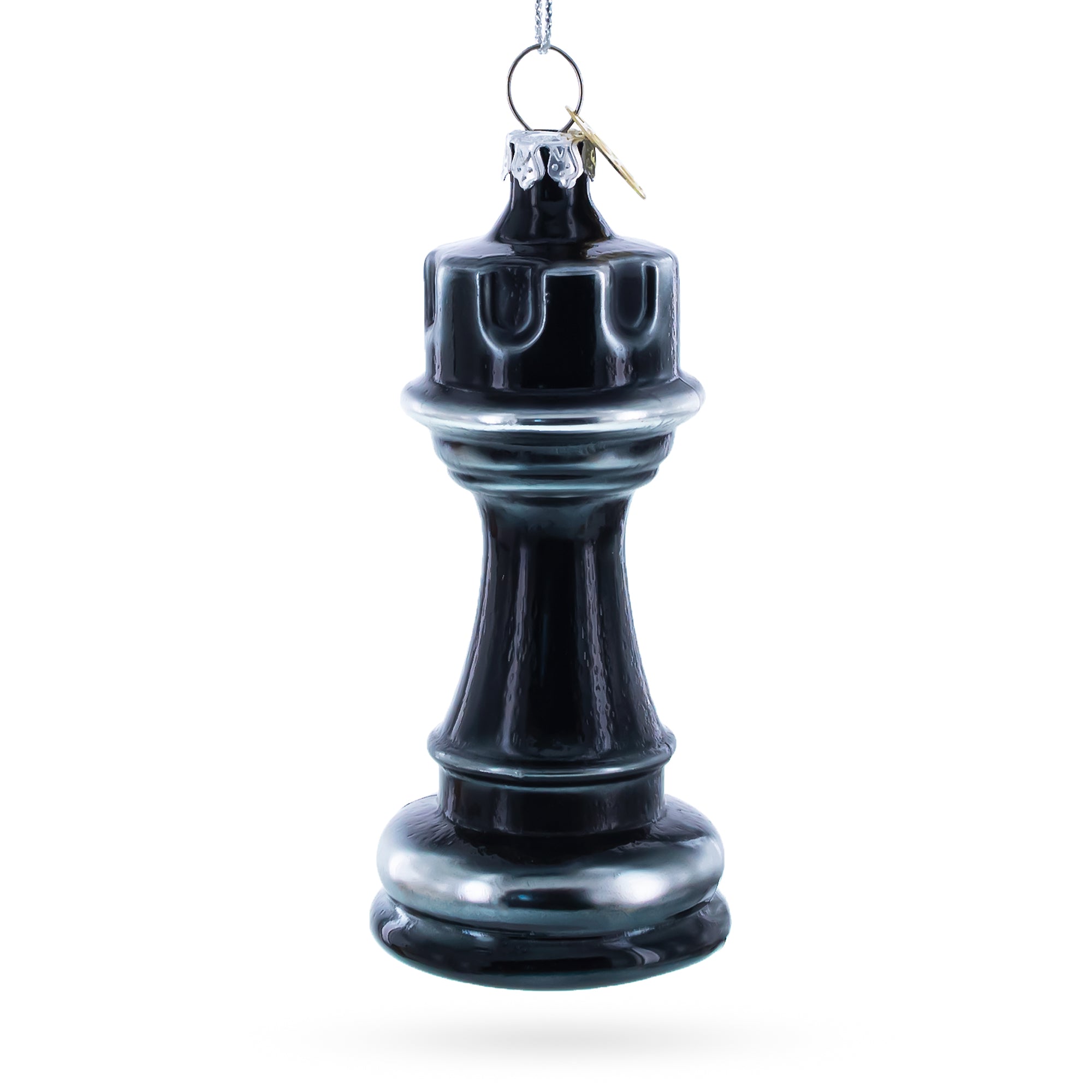 Regal Chess Black Rook (castle) Blown Glass Christmas Ornament