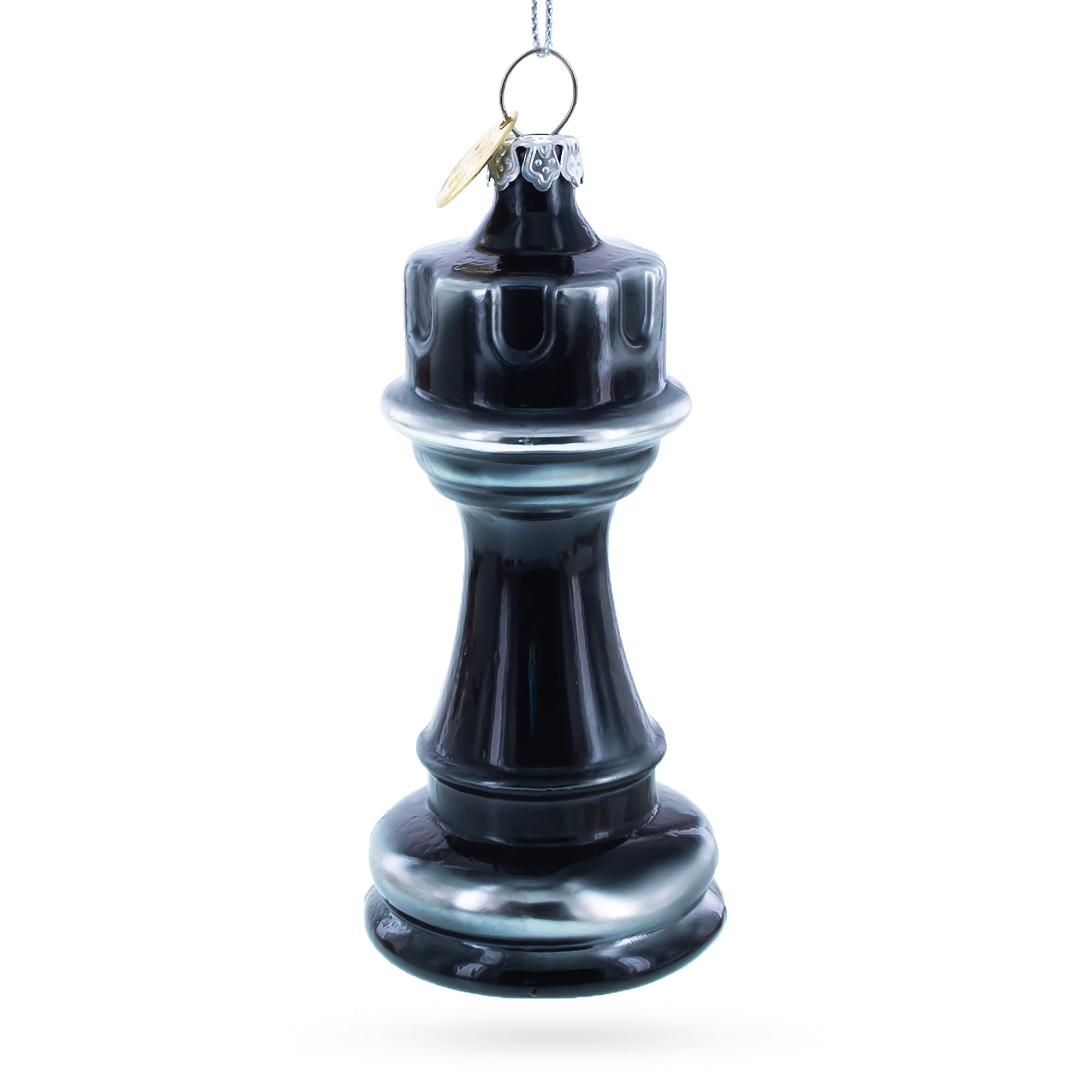 Regal Chess Black Rook (castle) Blown Glass Christmas Ornament