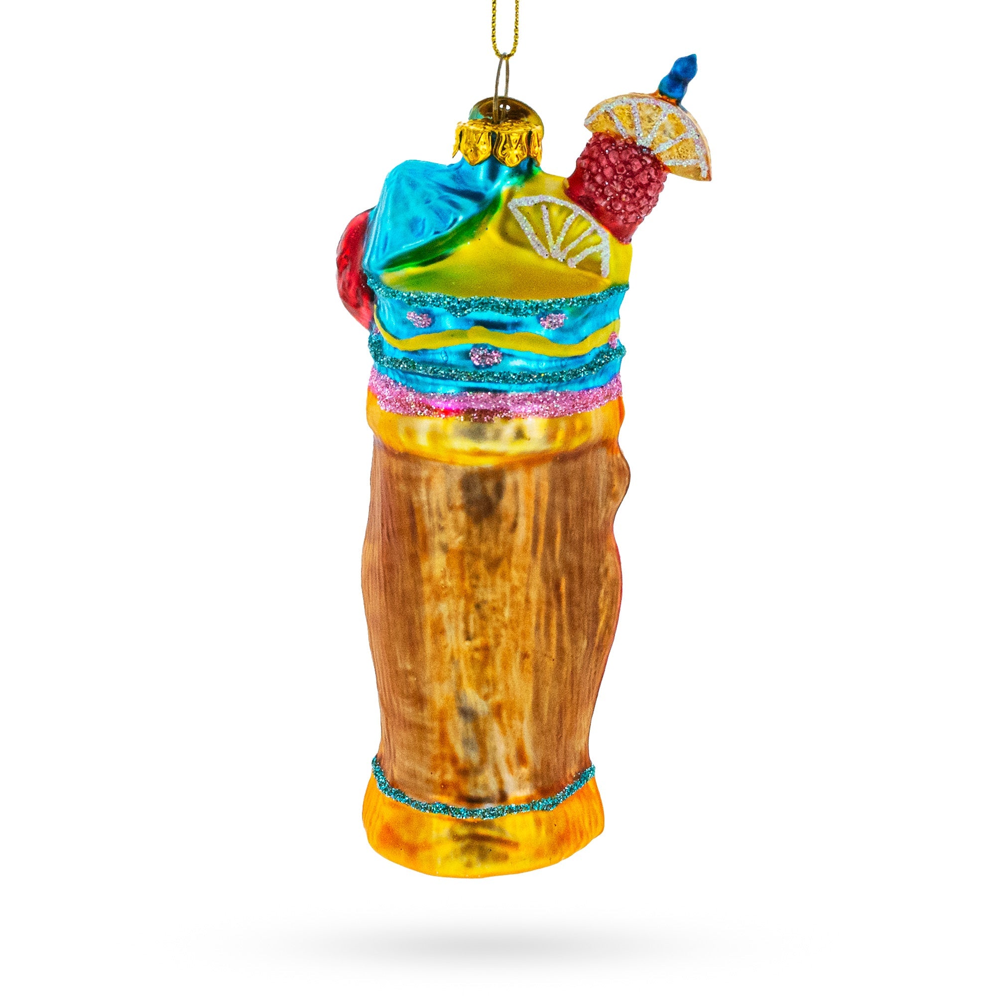 Trendy Cocktail In Mask Cup - Blown Glass Christmas Ornament