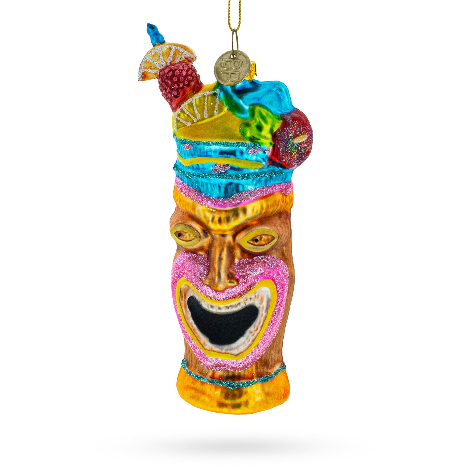 Trendy Cocktail In Mask Cup - Blown Glass Christmas Ornament