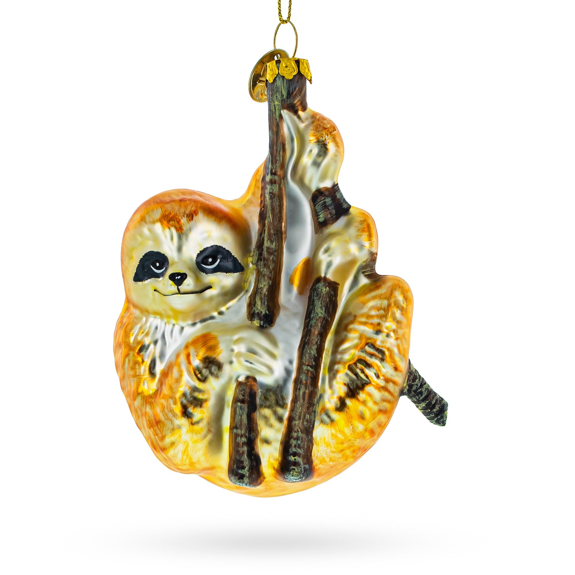 Relaxed Hanging Sloth - Blown Glass Christmas Ornament