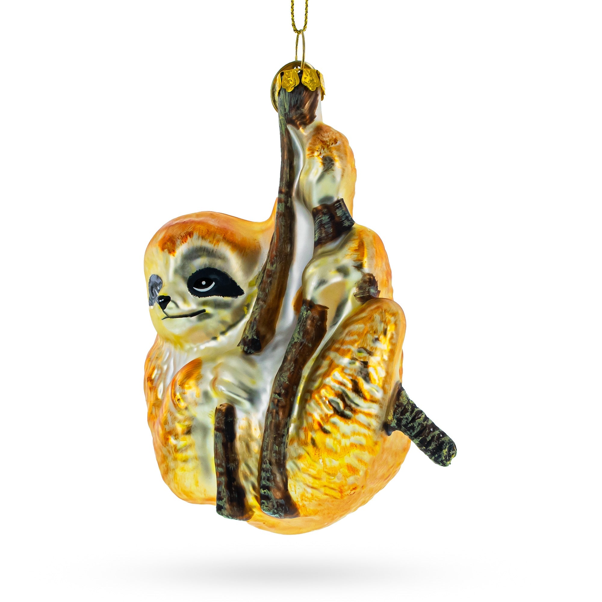 Relaxed Hanging Sloth - Blown Glass Christmas Ornament