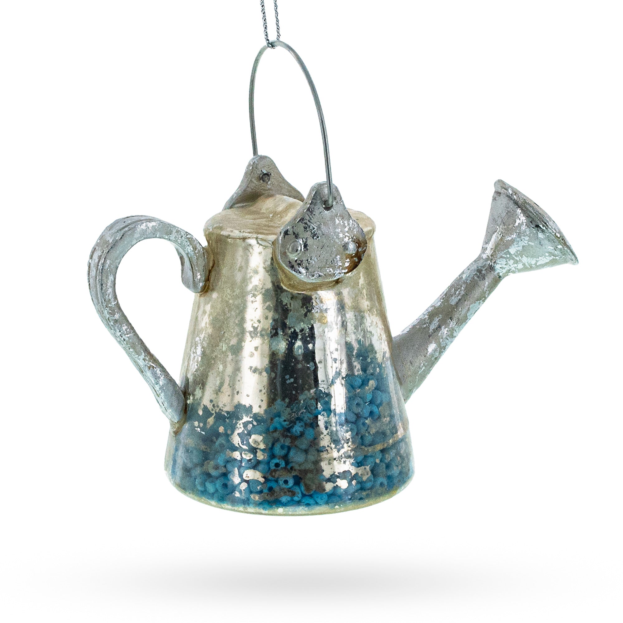 Rustic Metal Watering Can - Blown Glass Christmas Ornament