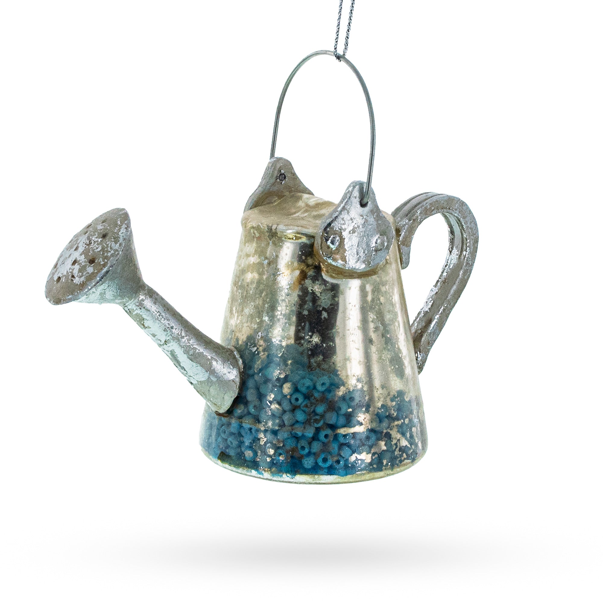 Rustic Metal Watering Can - Blown Glass Christmas Ornament