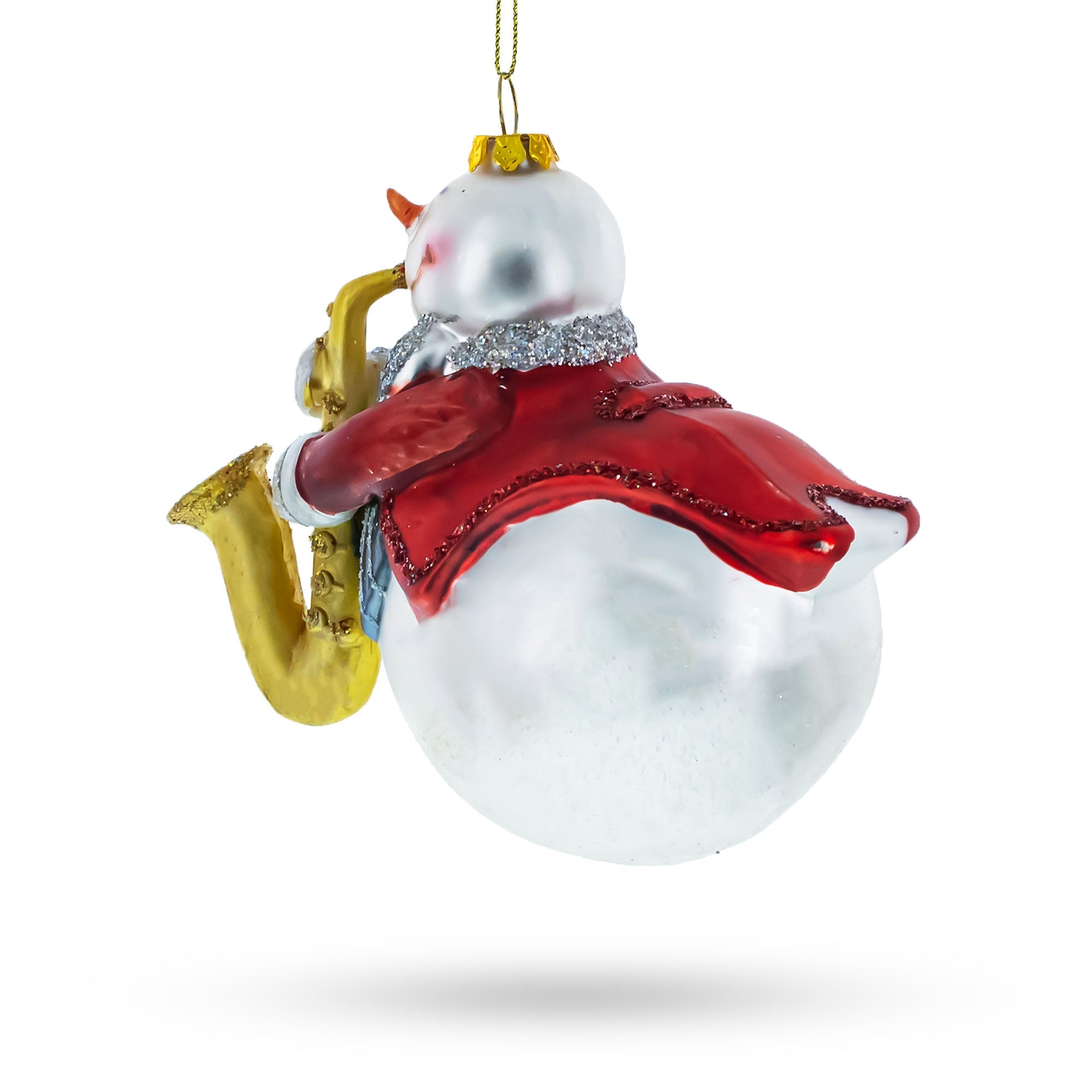 Jazzy Snowman Playing Saxophone - Blown Glass Christmas Ornament