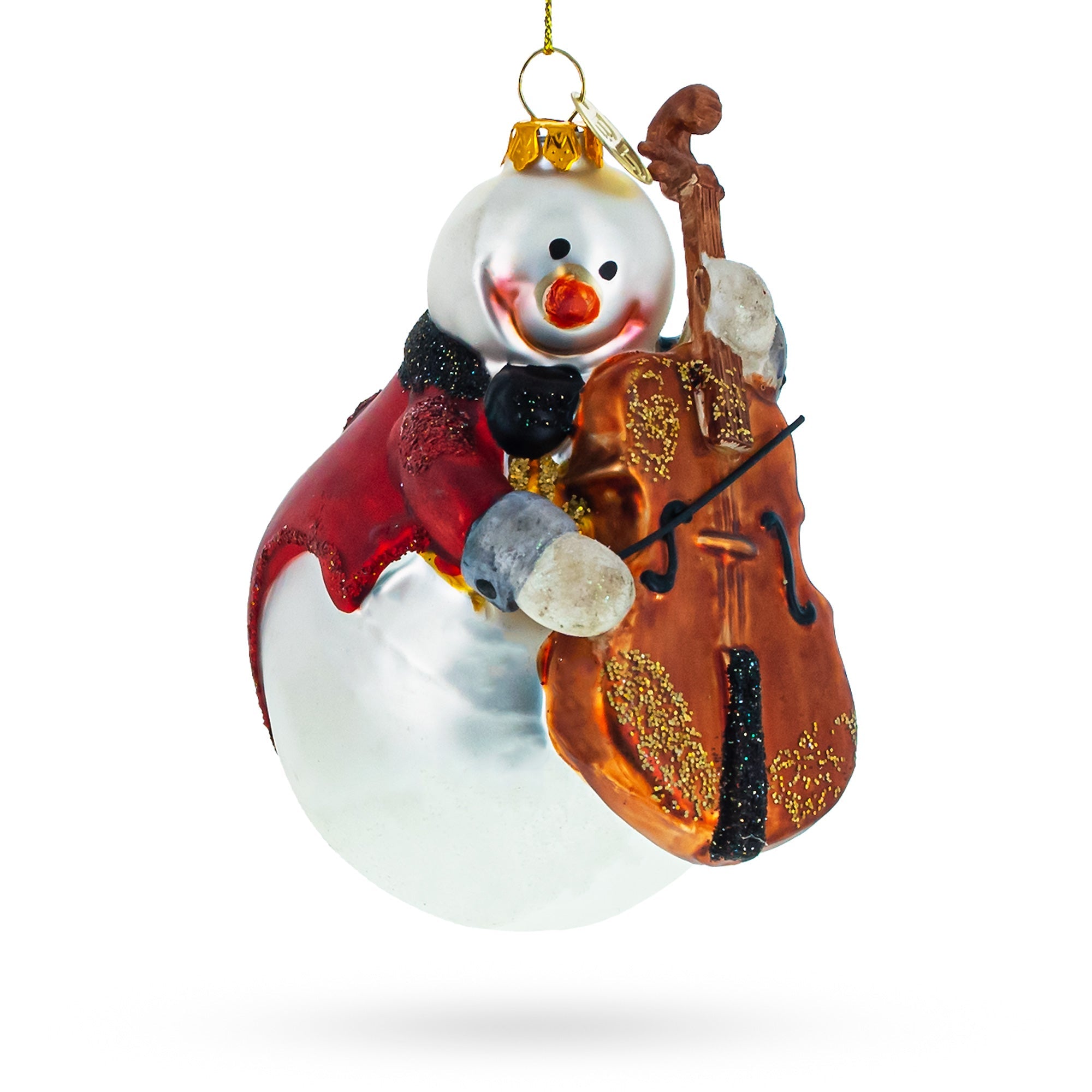 Whimsical Snowman Playing Cello - Blown Glass Christmas Ornament