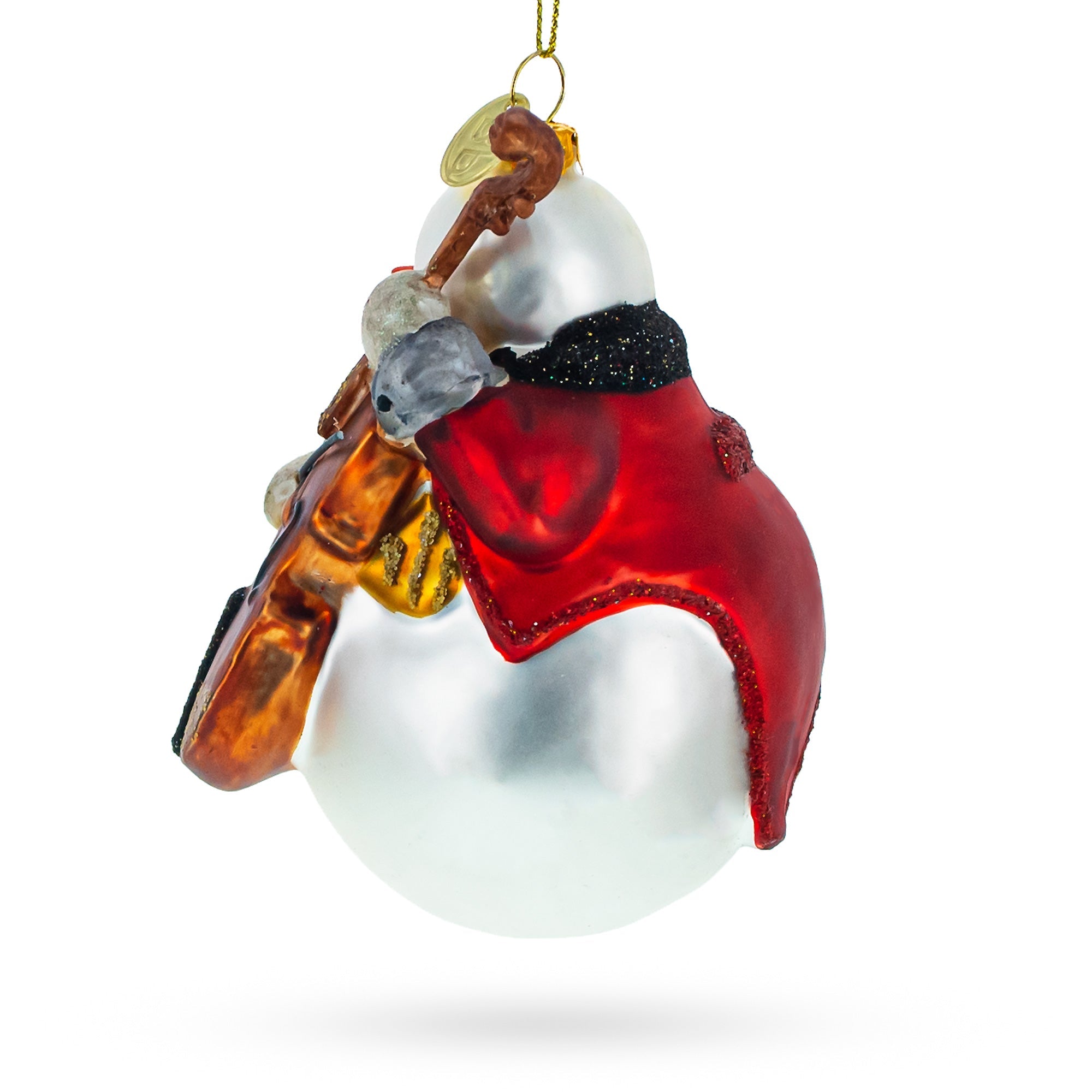 Whimsical Snowman Playing Cello - Blown Glass Christmas Ornament