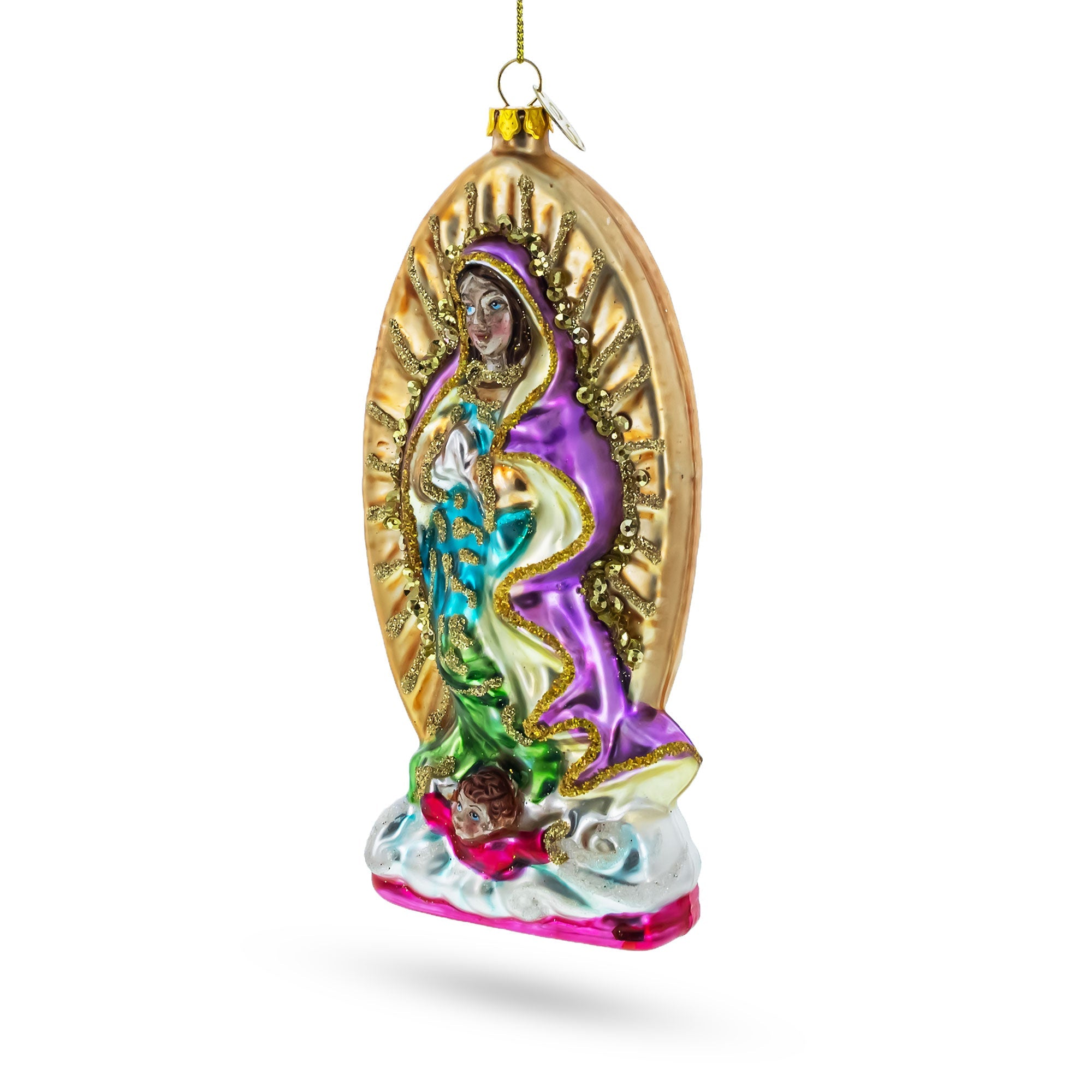 Reverent Virgin Mary - Blown Glass Christmas Ornament