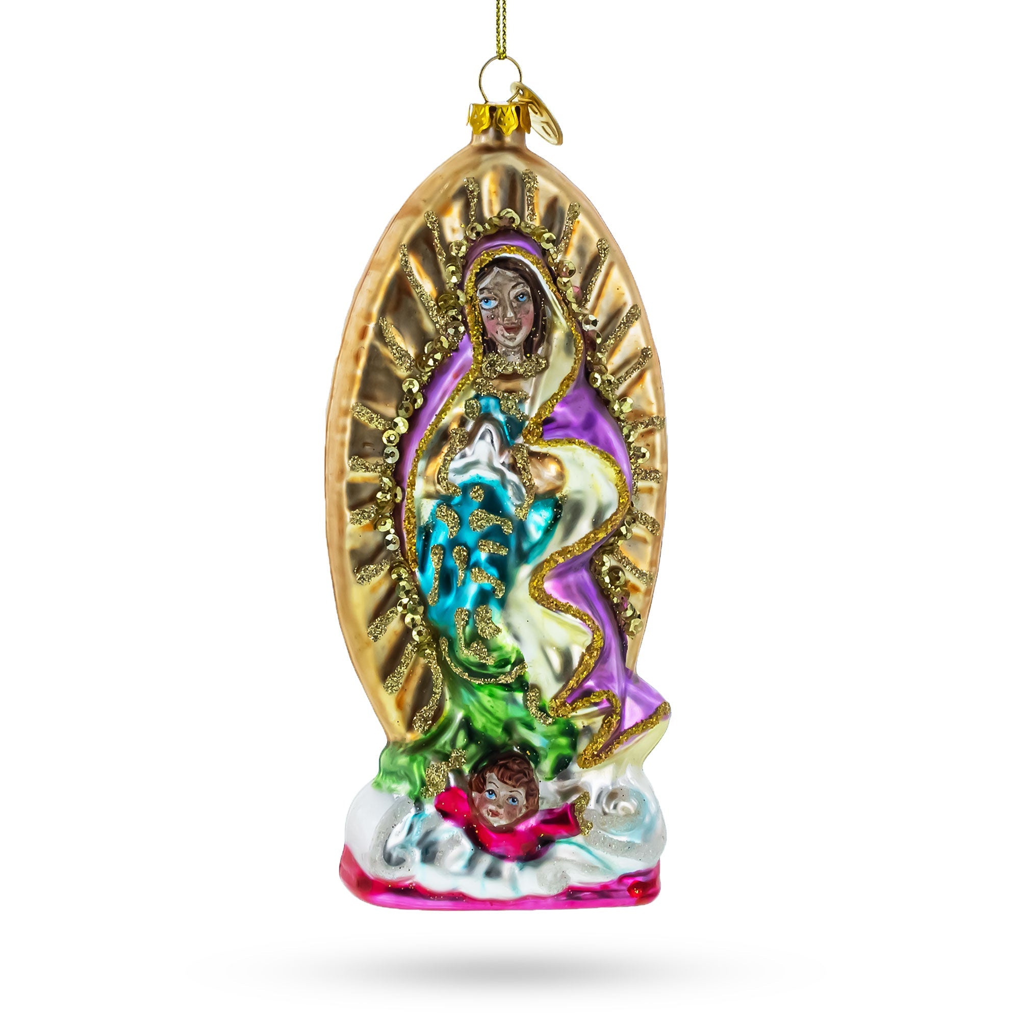 Reverent Virgin Mary - Blown Glass Christmas Ornament