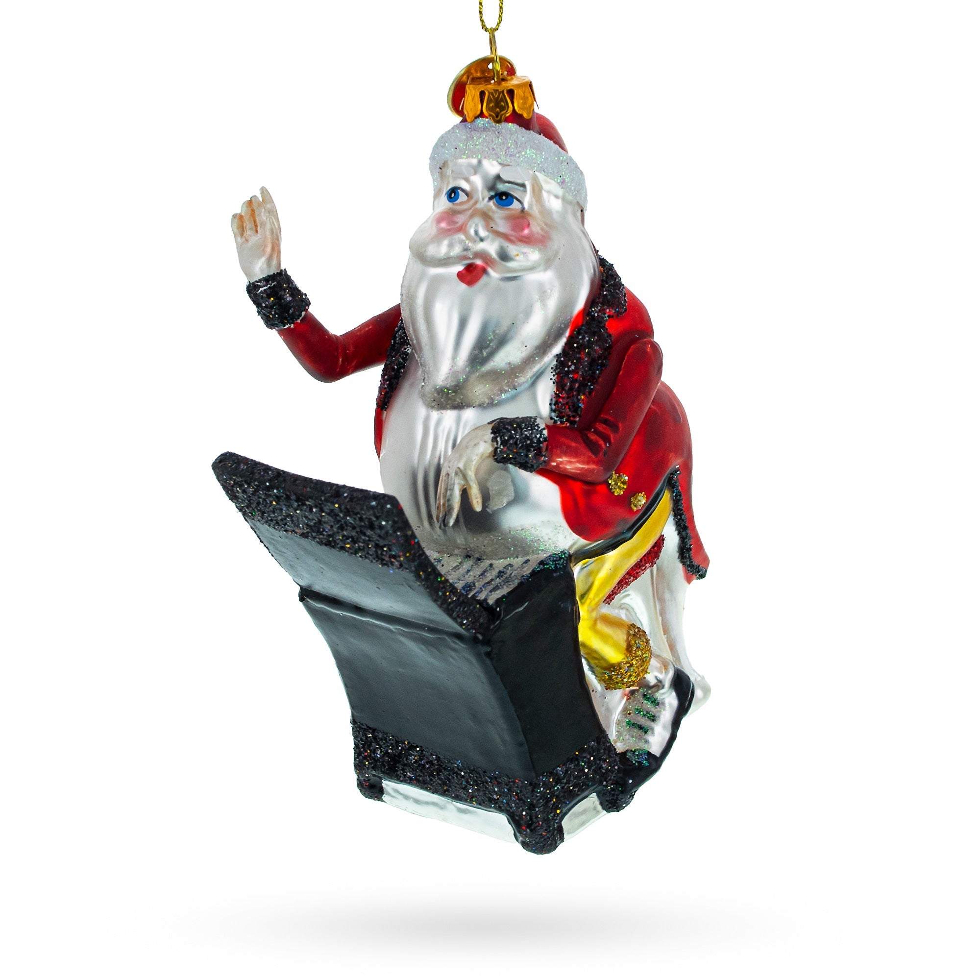 Melodious Santa Playing Piano - Blown Glass Christmas Ornament