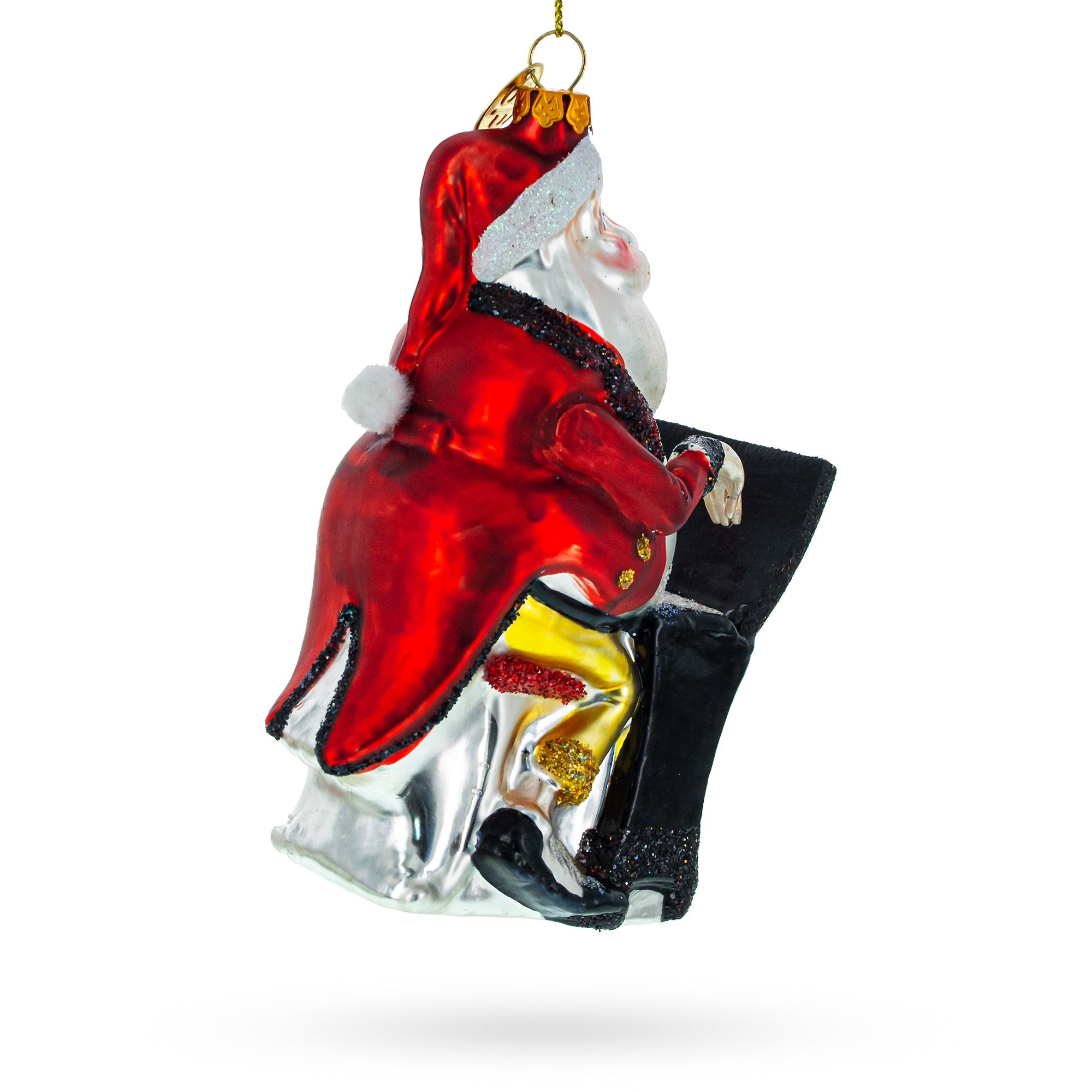 Melodious Santa Playing Piano - Blown Glass Christmas Ornament