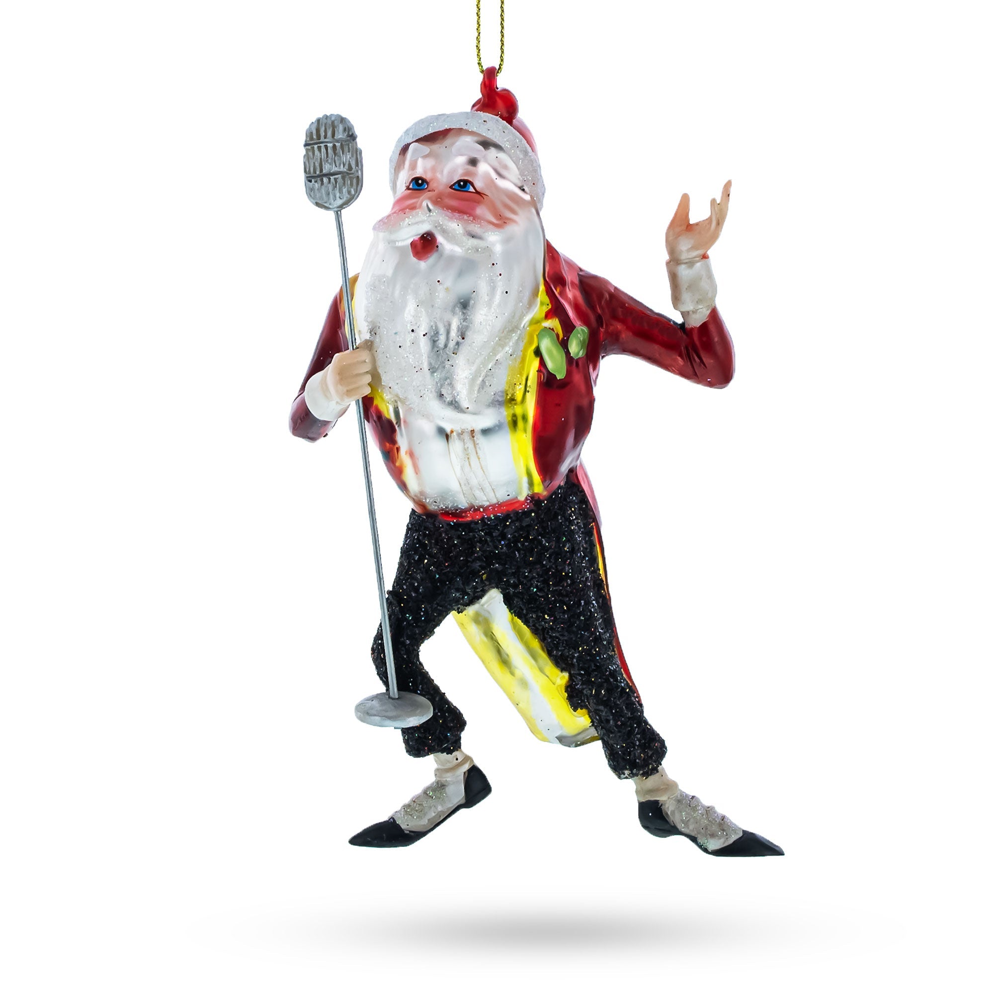 Joyful Singing Santa - Blown Glass Christmas Ornament