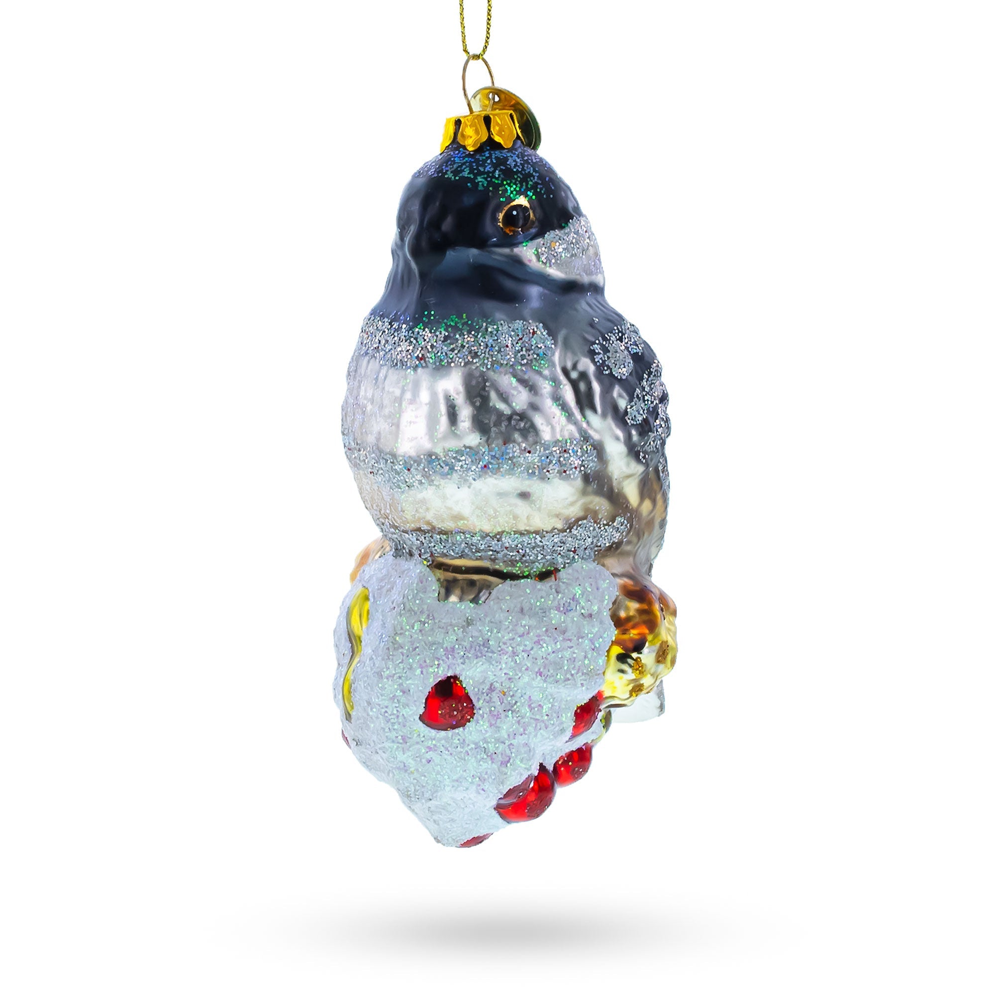 Graceful Gray Bird - Blown Glass Christmas Ornament