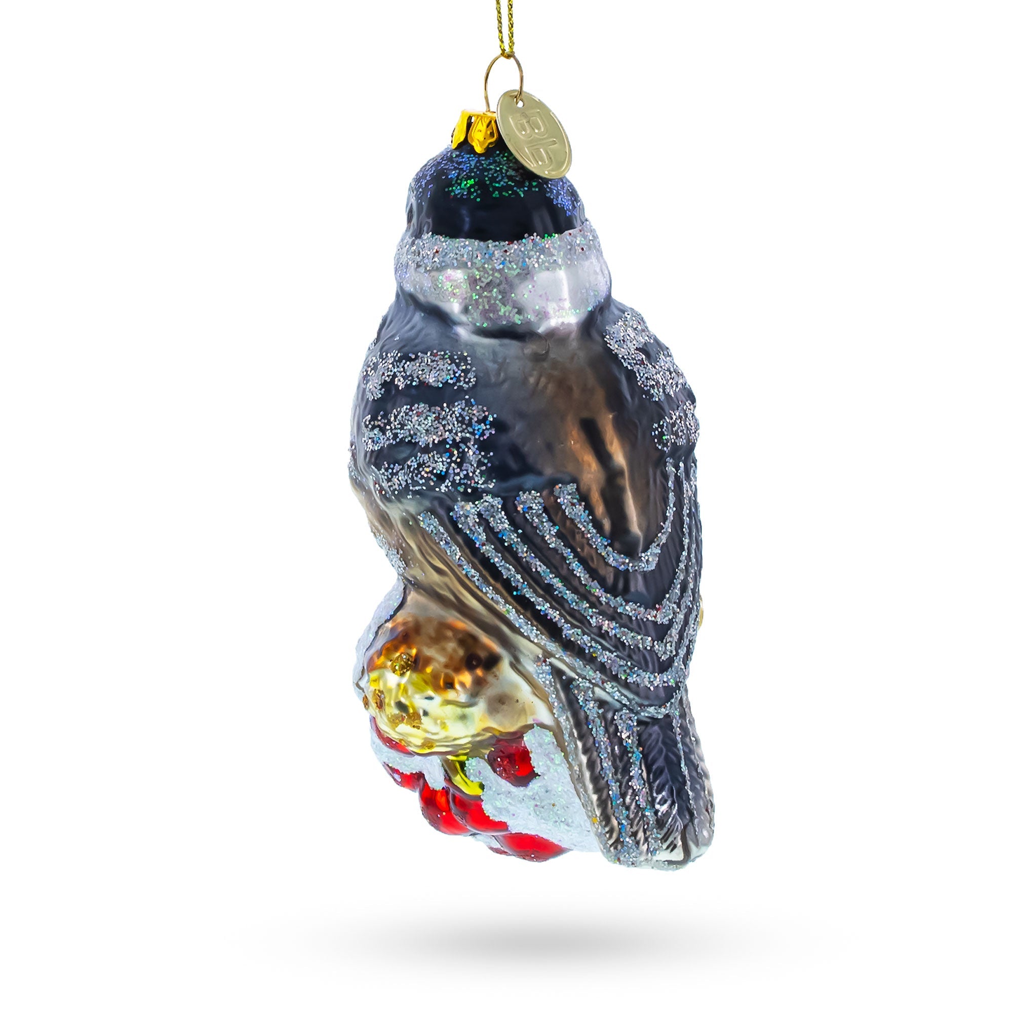 Graceful Gray Bird - Blown Glass Christmas Ornament