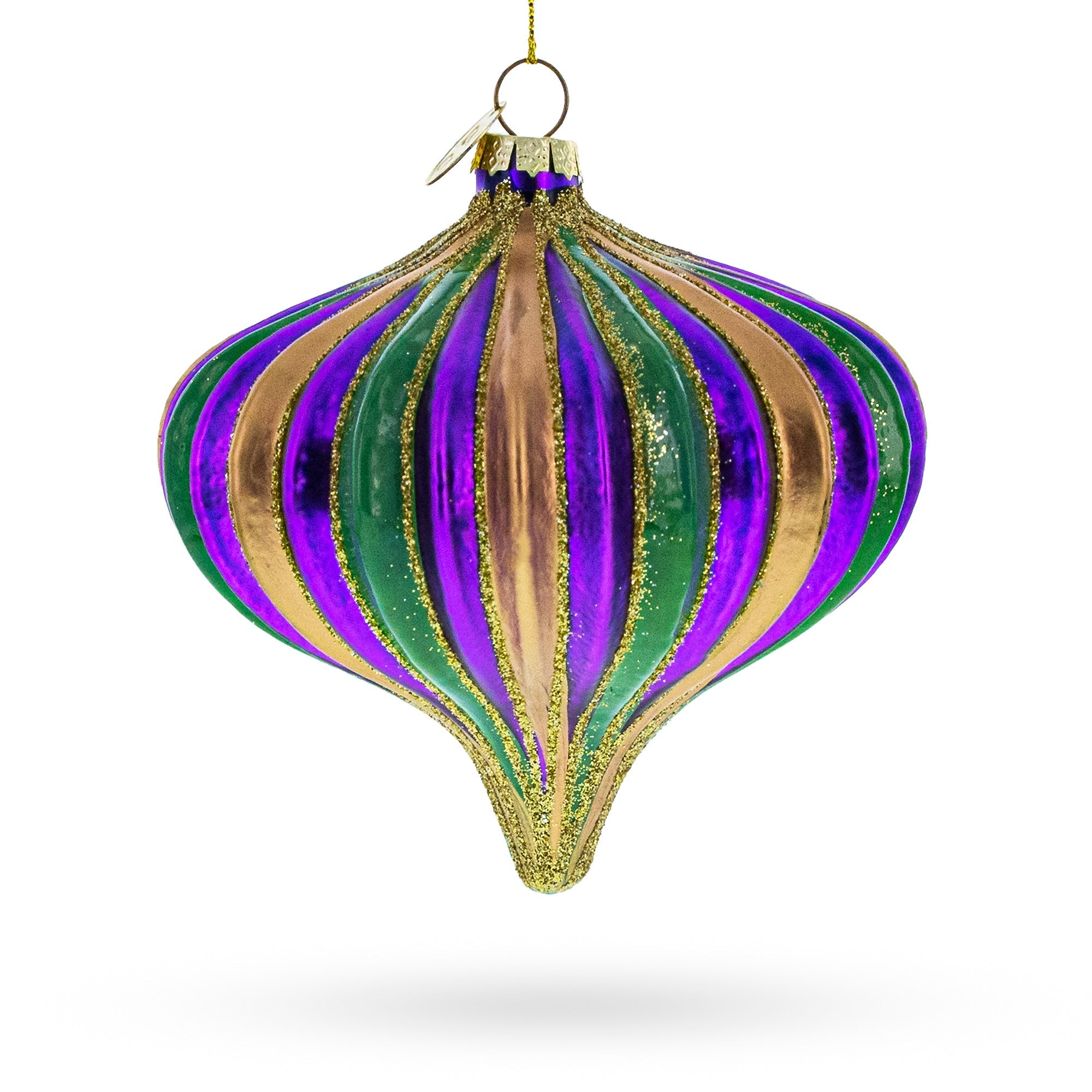 Vibrant Multicolored Onion Finial Blown Glass Christmas Ornament