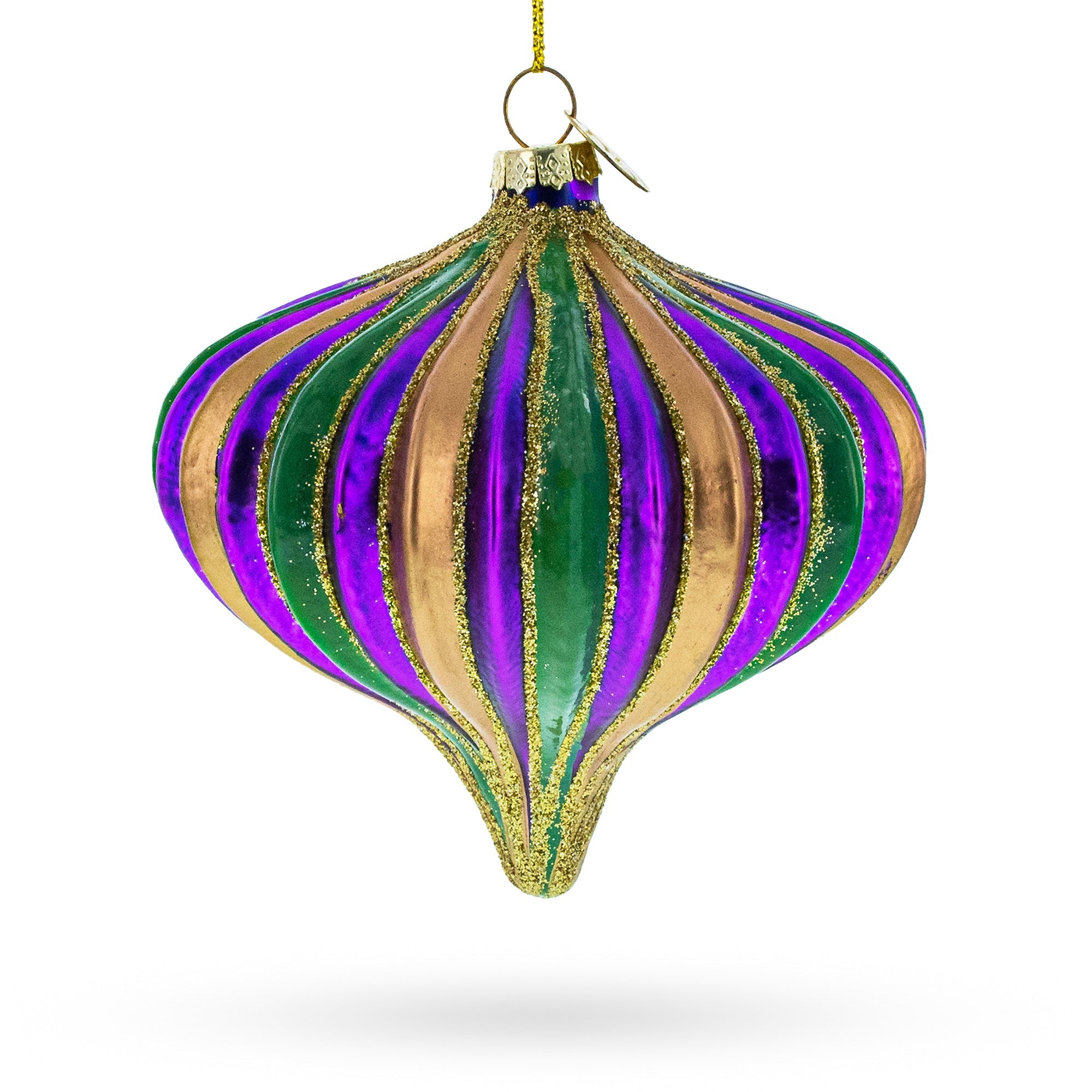 Vibrant Multicolored Onion Finial Blown Glass Christmas Ornament