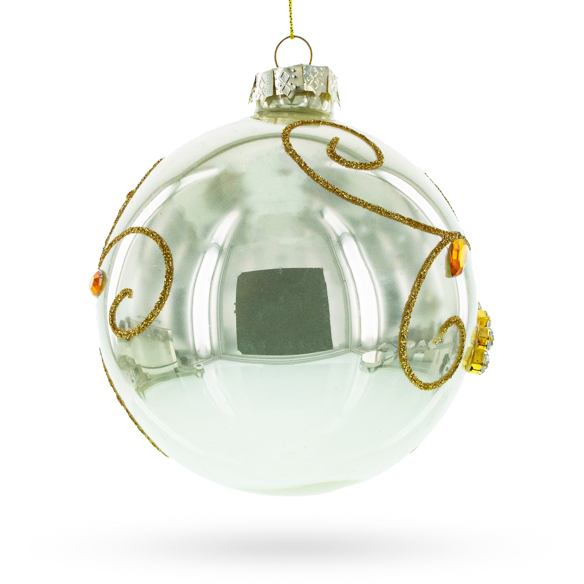 Exquisite Jeweled Flowers Adorning - Blown Glass Ball Christmas Ornament