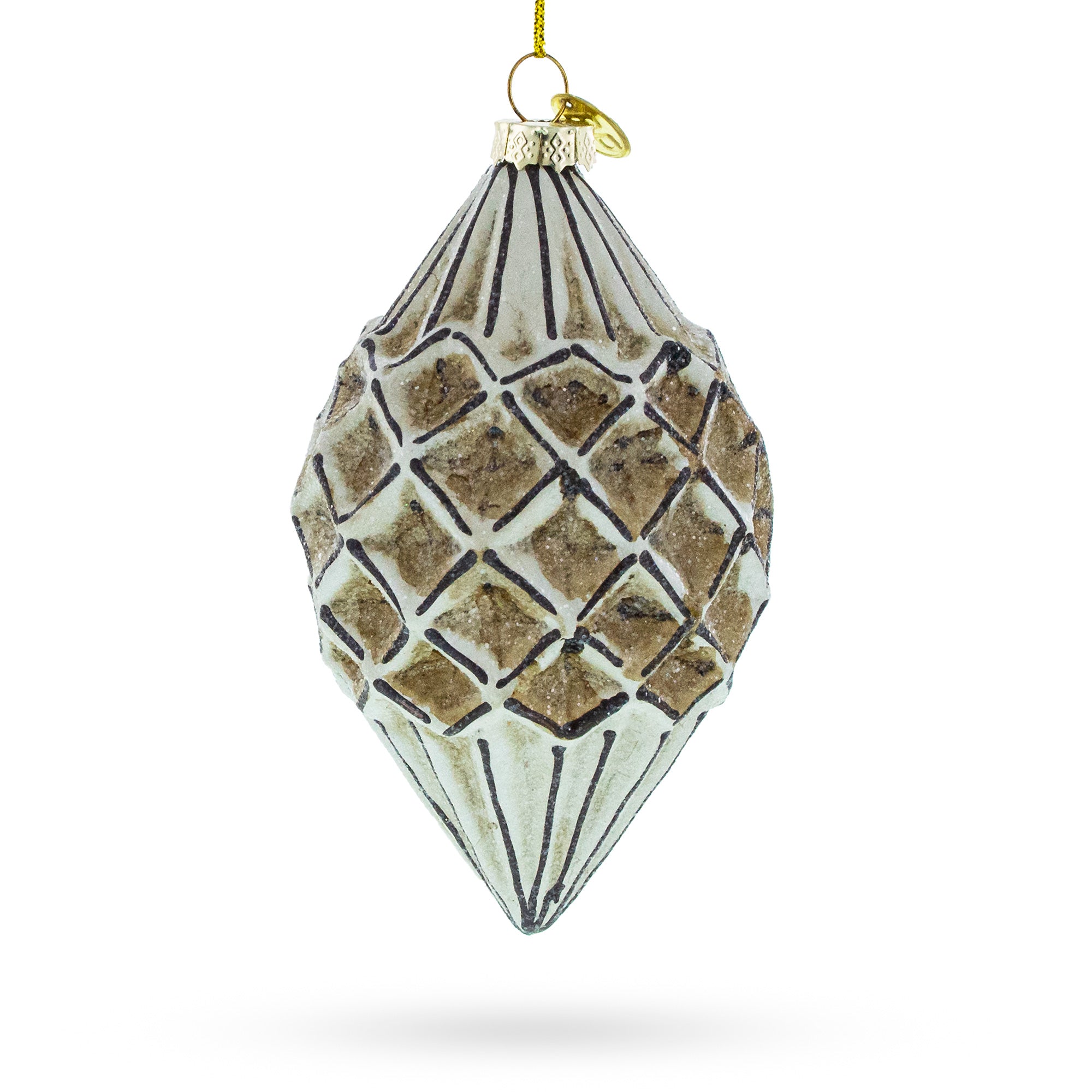 Geometric Vintage-style Rhombus - Finial Blown Glass Christmas Ornament