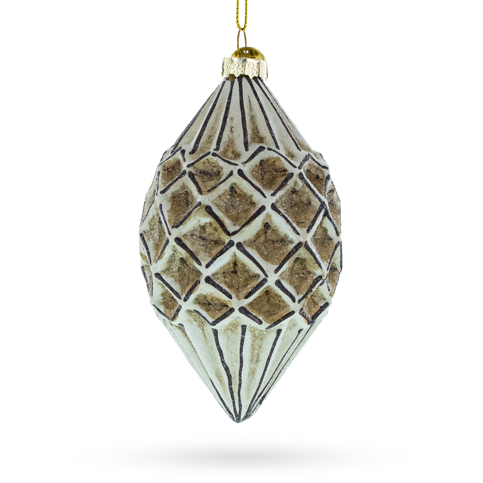 Geometric Vintage-style Rhombus - Finial Blown Glass Christmas Ornament