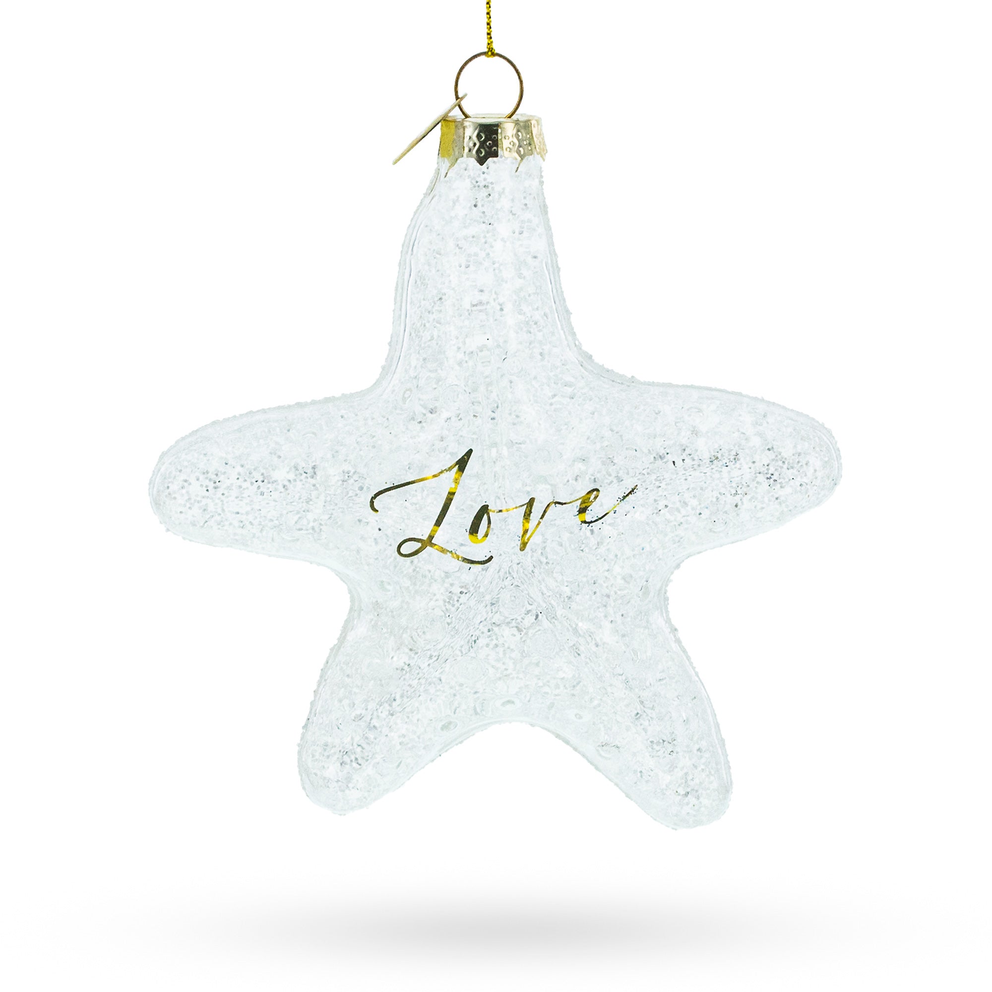 Radiant White Star "love" - Blown Glass Christmas Ornament