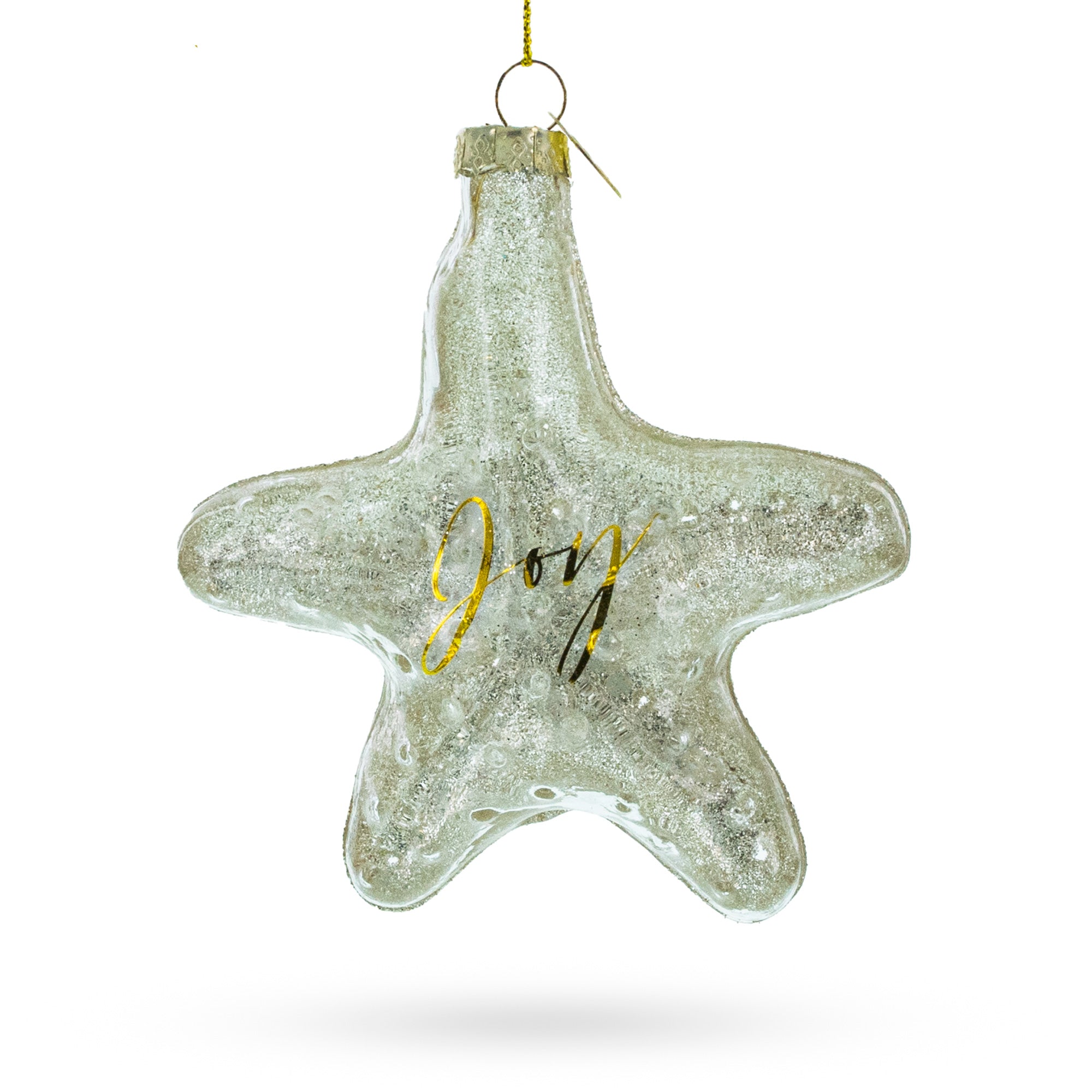 Golden Gleaming Star "joy" - Blown Glass Christmas Ornament