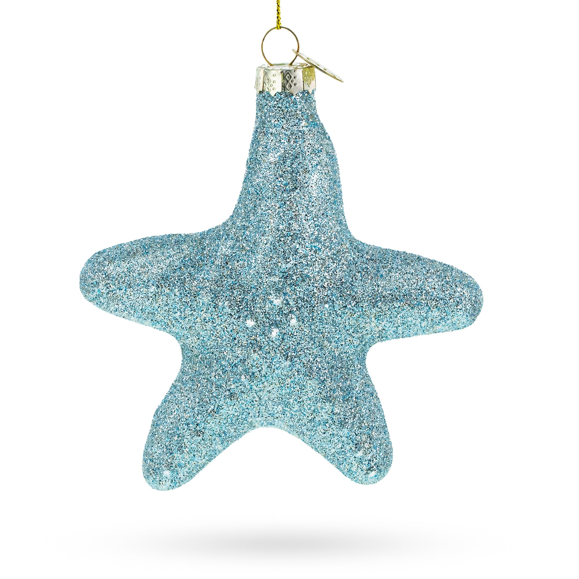 Blue Shiny Star "piece" - Blown Glass Christmas Ornament