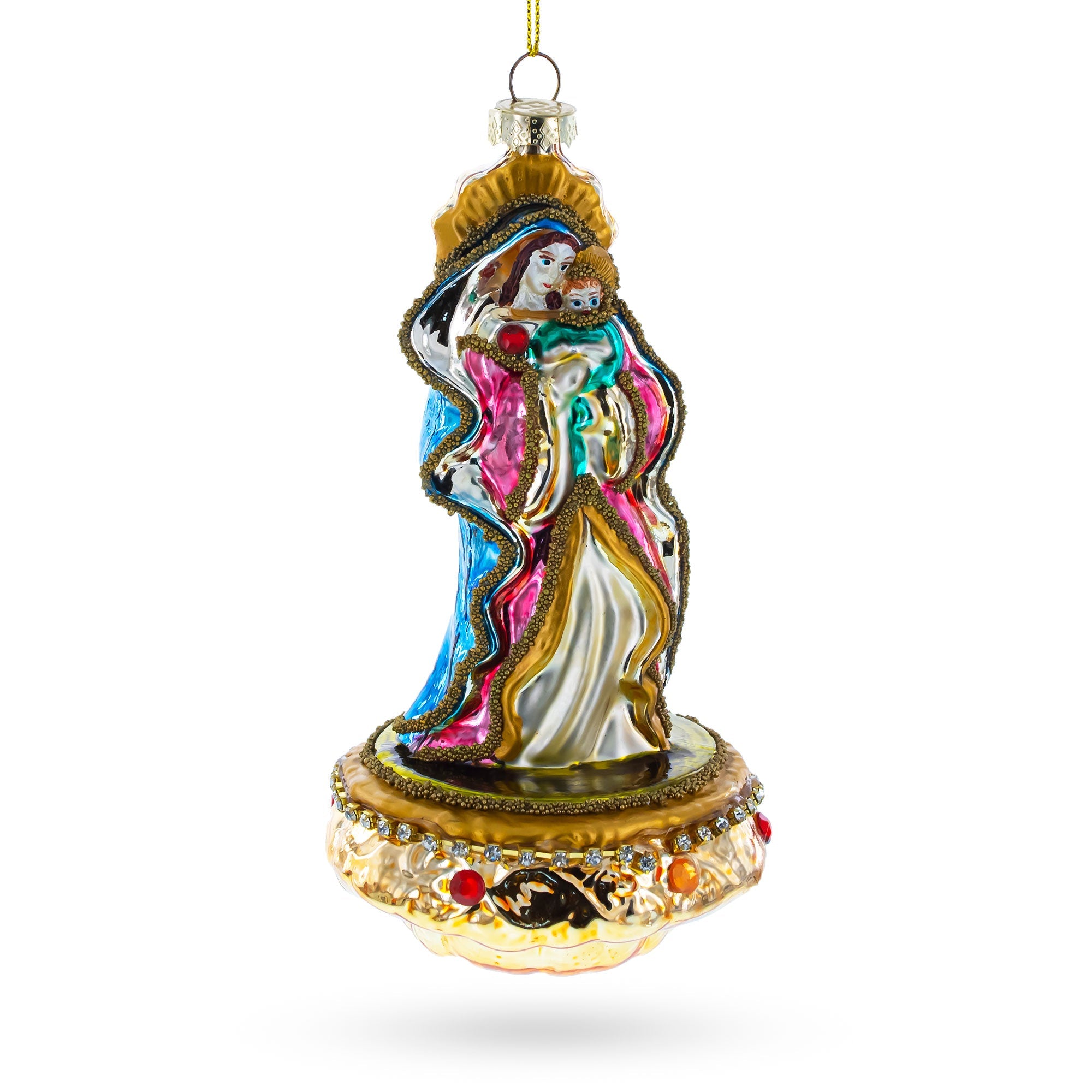 Reverent Virgin Mary With Baby Jesus - Blown Glass Christmas Ornament