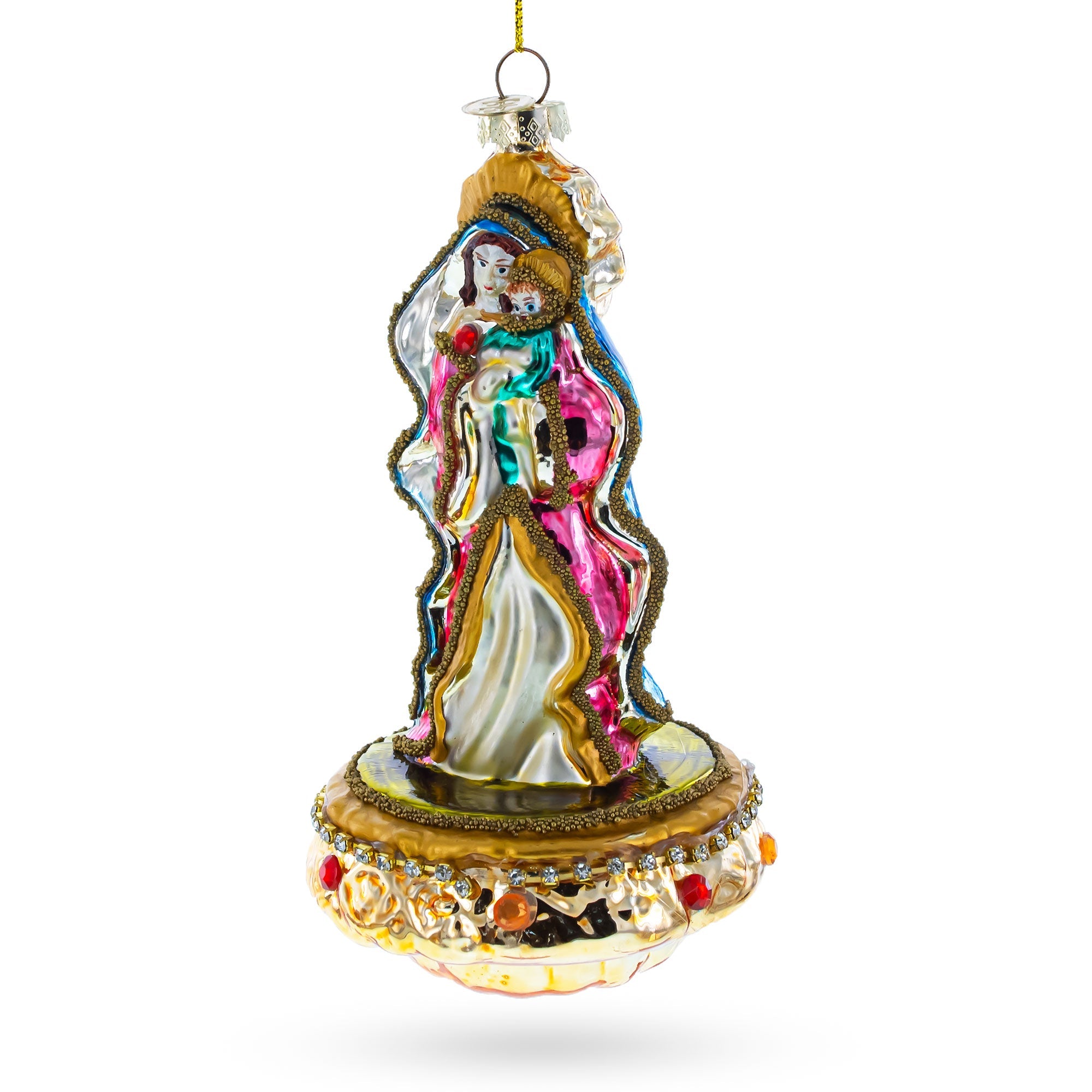 Reverent Virgin Mary With Baby Jesus - Blown Glass Christmas Ornament