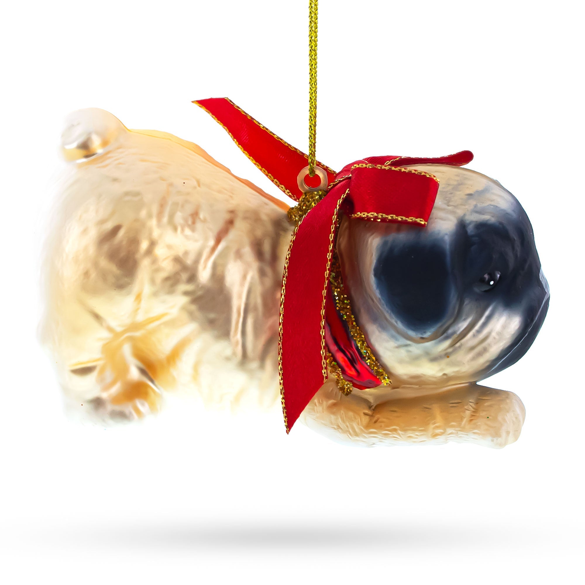 Charming Pug Dog - Blown Glass Christmas Ornament