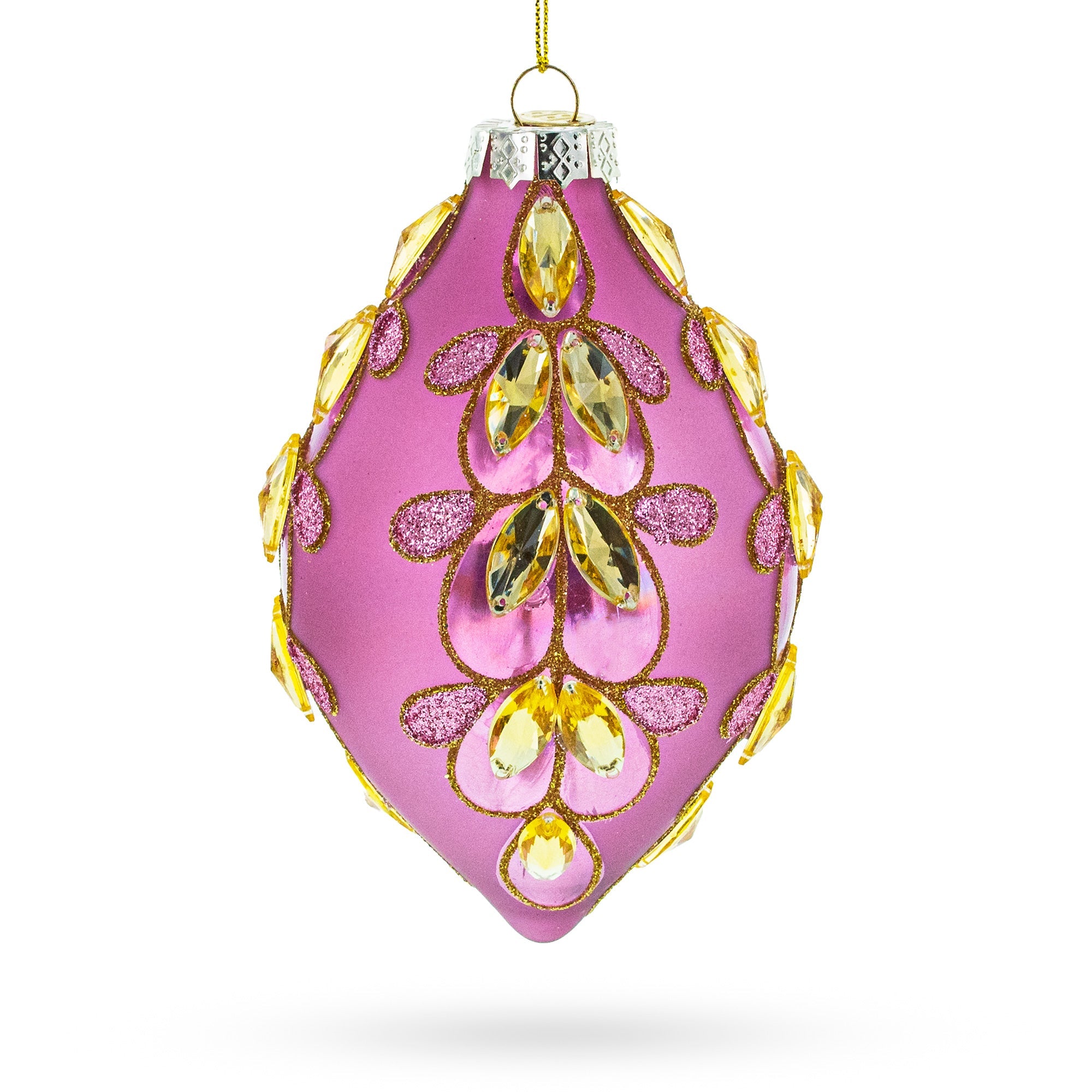 Radiant Pink Jeweled Glass Rhombus Finial - Blown Glass Christmas Ornament